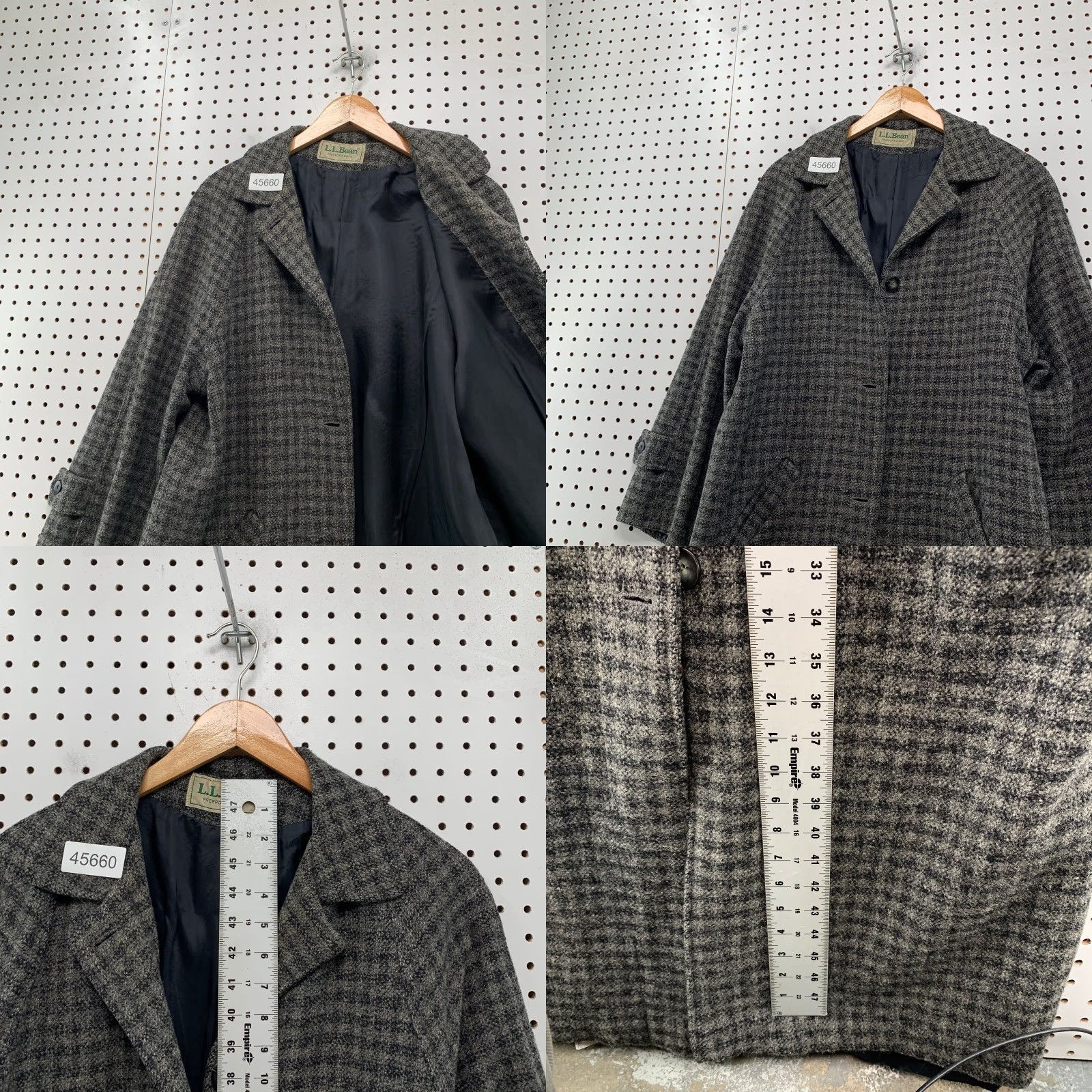Vintage VINTAGE L.L. Bean Coat Wool Tweed Gray Check Trench COat Large Womens USA Size L / US 10 / IT 46 - 8 Thumbnail