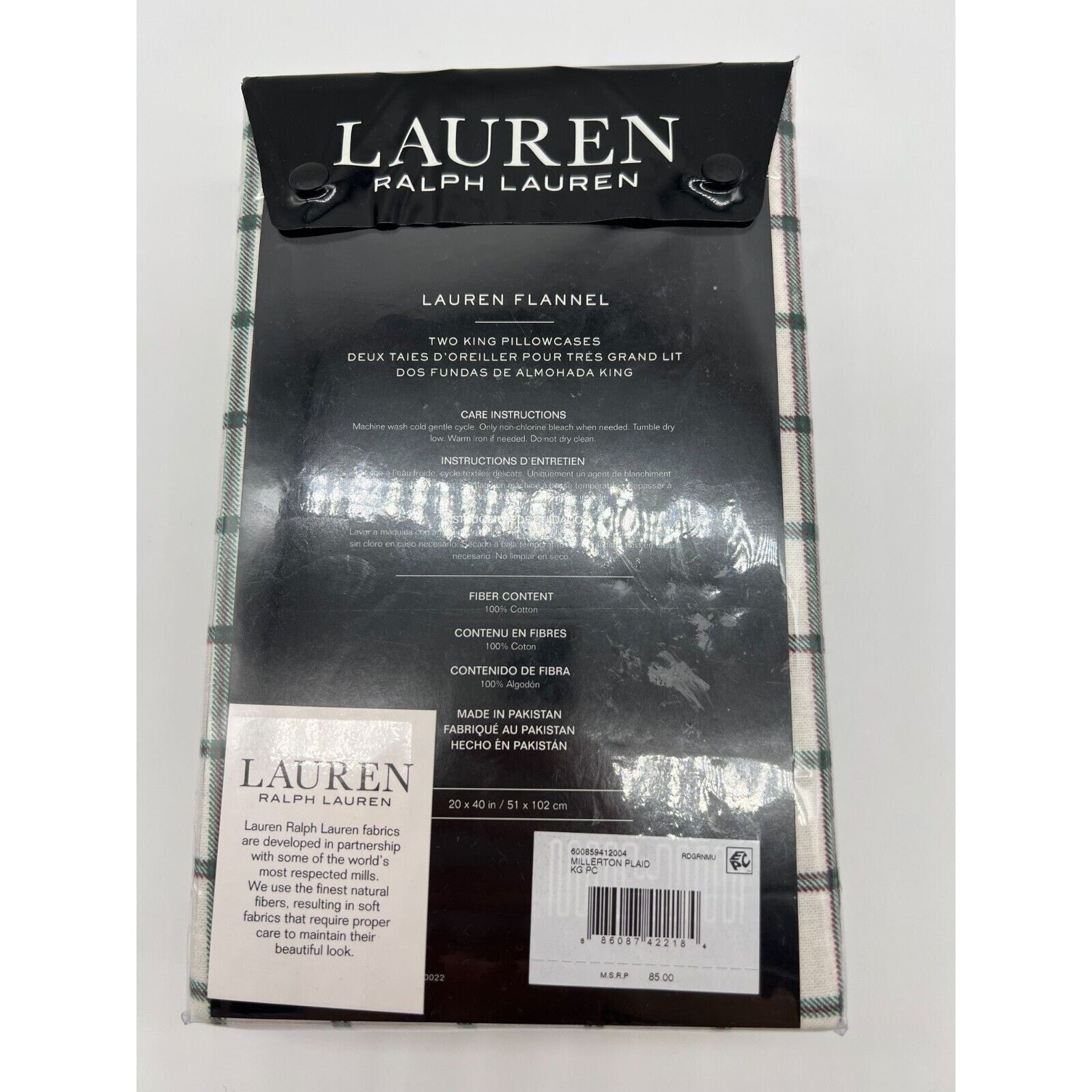 Lauren Ralph Lauren Flannel 2 King buy Pillowcases Millerton Plaid RDGRNMU NEW.