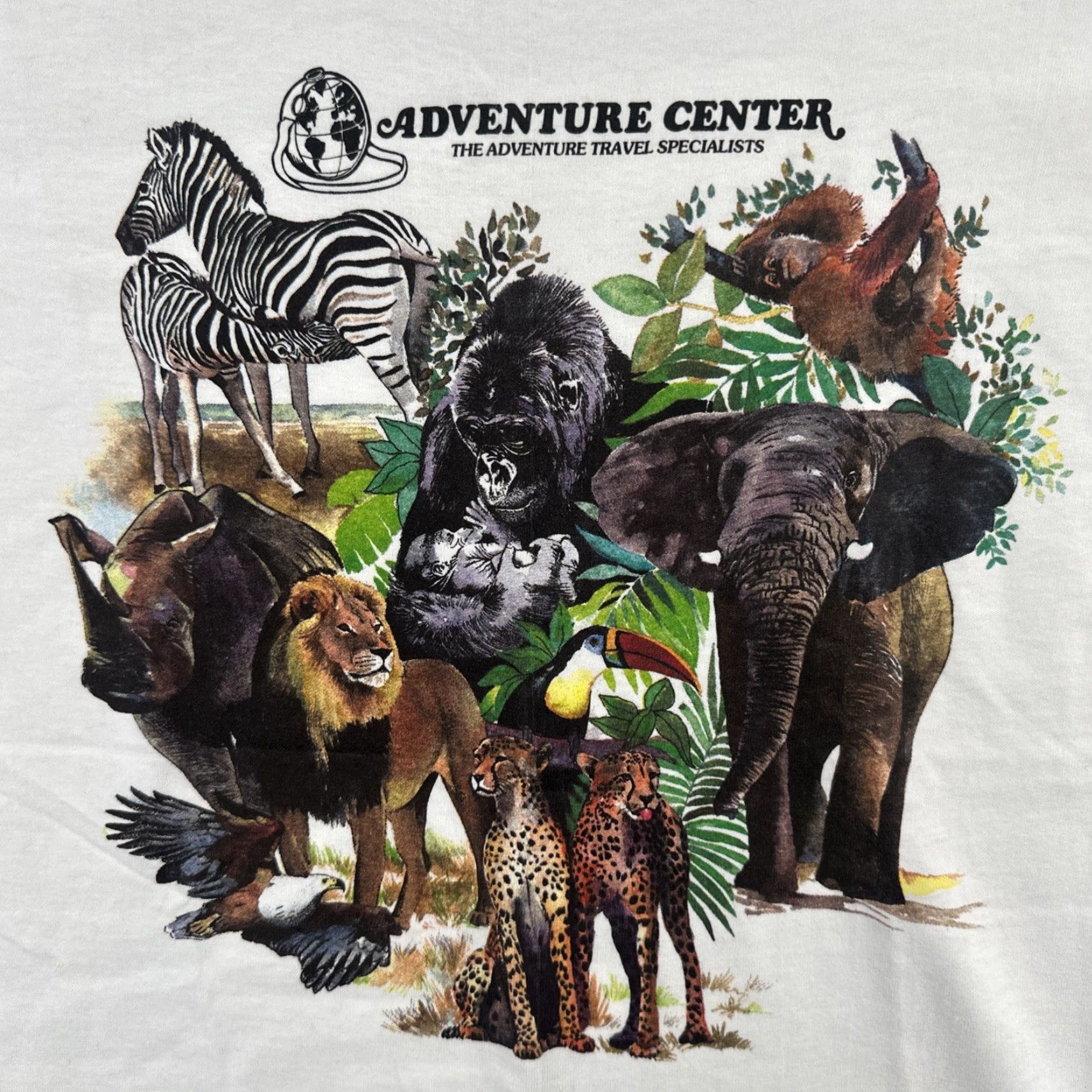 Hanes VINTAGE Hanes Comfort-T Mens L White T Shirt 90s African Animal Graphic Print Size US L / EU 52-54 / 3 - 6 Thumbnail