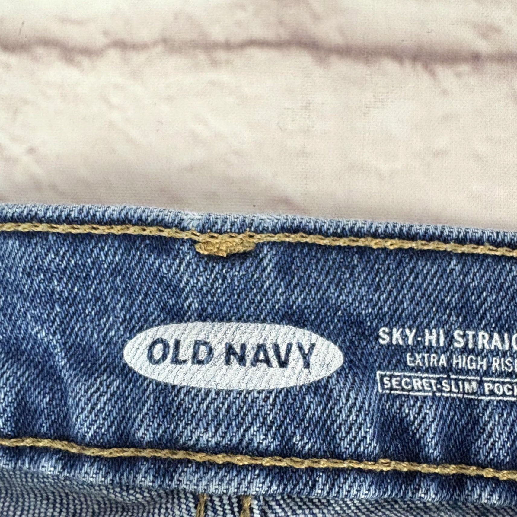 Old Navy Old Navy Jeans Womens 8 Blue Sky-Hi Straight Extra High Rise Distressed Denim Medium Blue 27 Inseam 27 In Womens Jeans Size 30" / US 8 / IT 44 - 3 Thumbnail