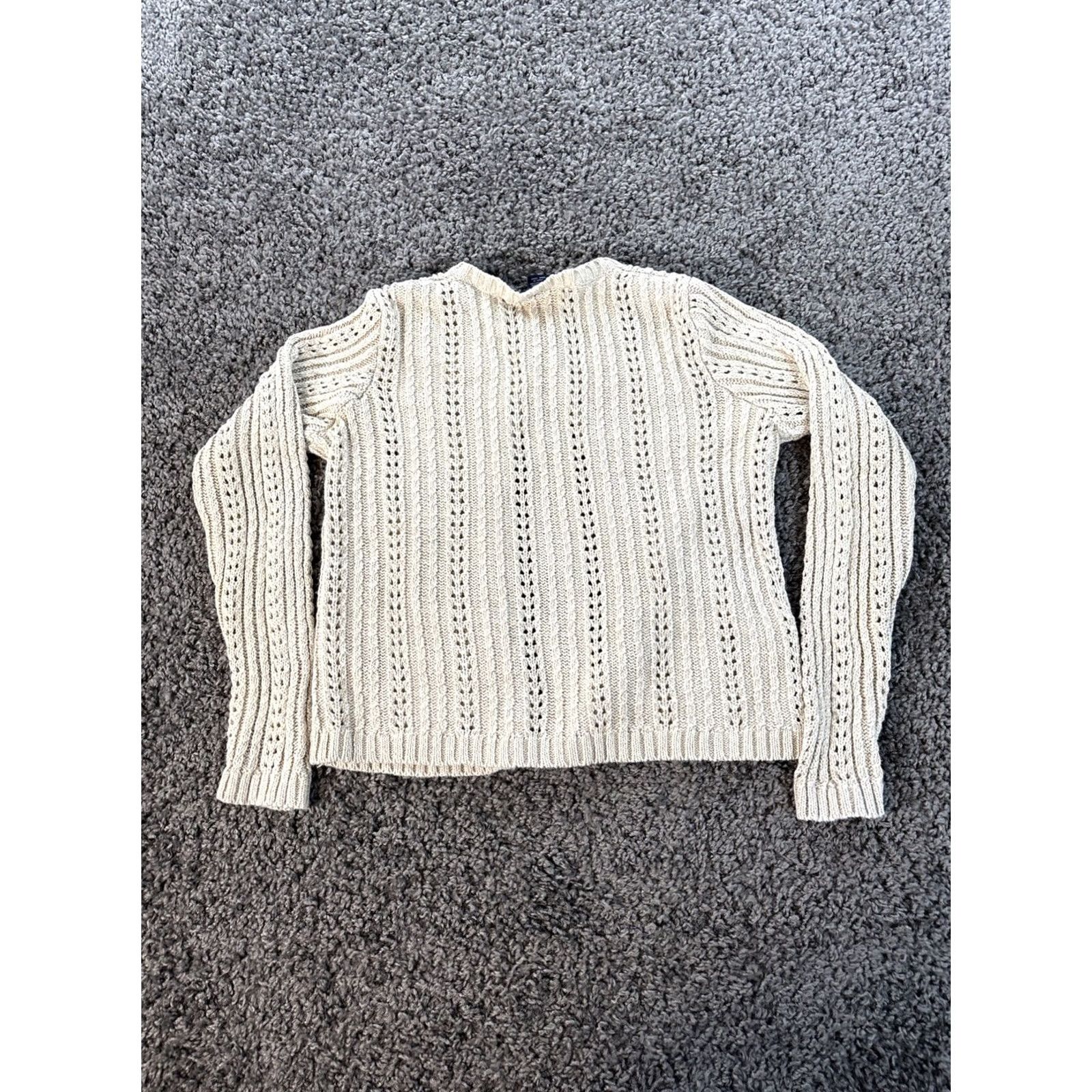 Ann Taylor VINTAGE Ann Taylor Cardigan Sweater Womens Small Ivory Linen Open Knit 90s Crew Neck Long Sleeve Knit Open-Knit S Women Size S / US 4 / IT 40 - 5 Thumbnail