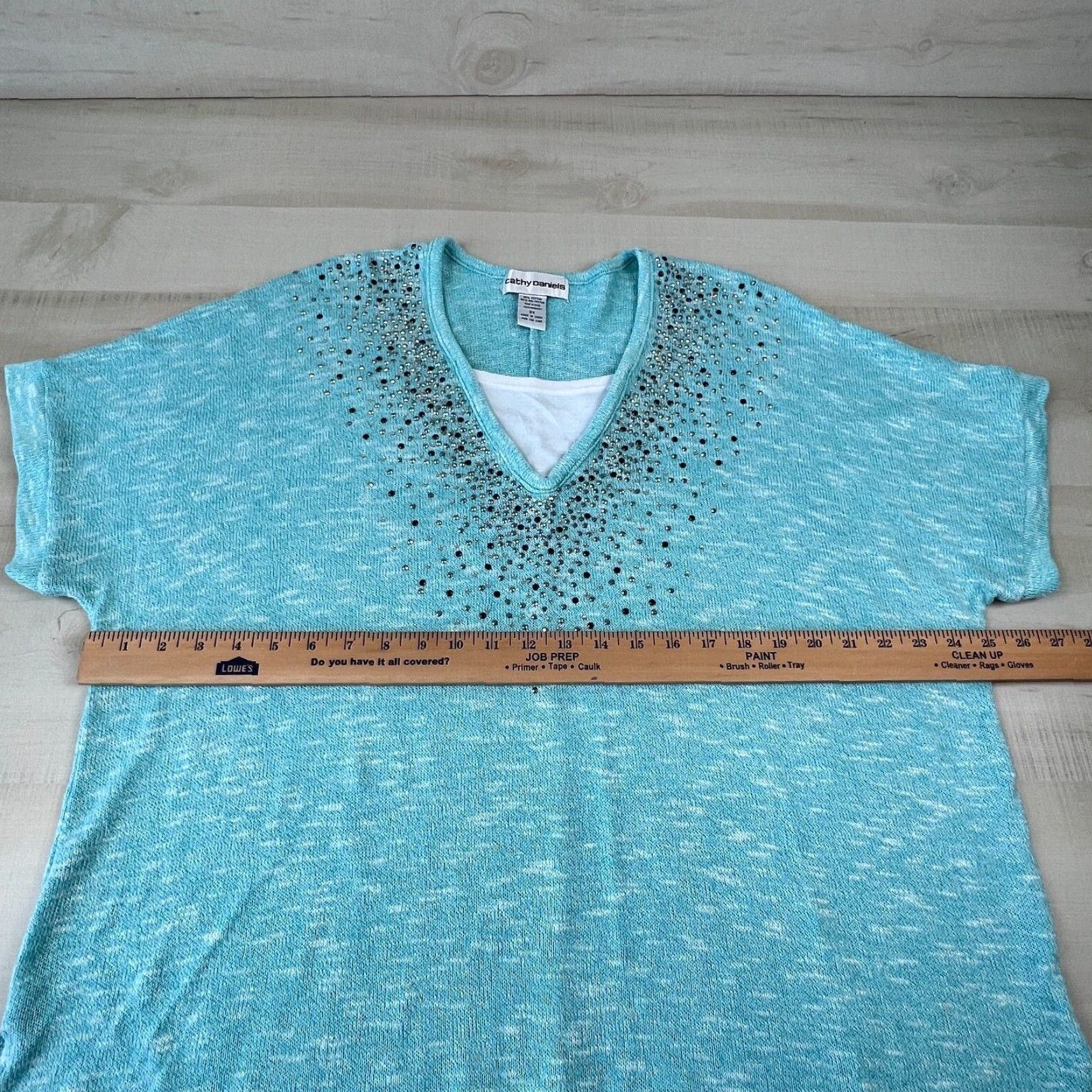 Vintage Womens Sweater Cathy Daniels 3X Extra Large Blue Rhinestones Pullover Size XXL / US 16-18 / IT 52-54 - 7 Thumbnail