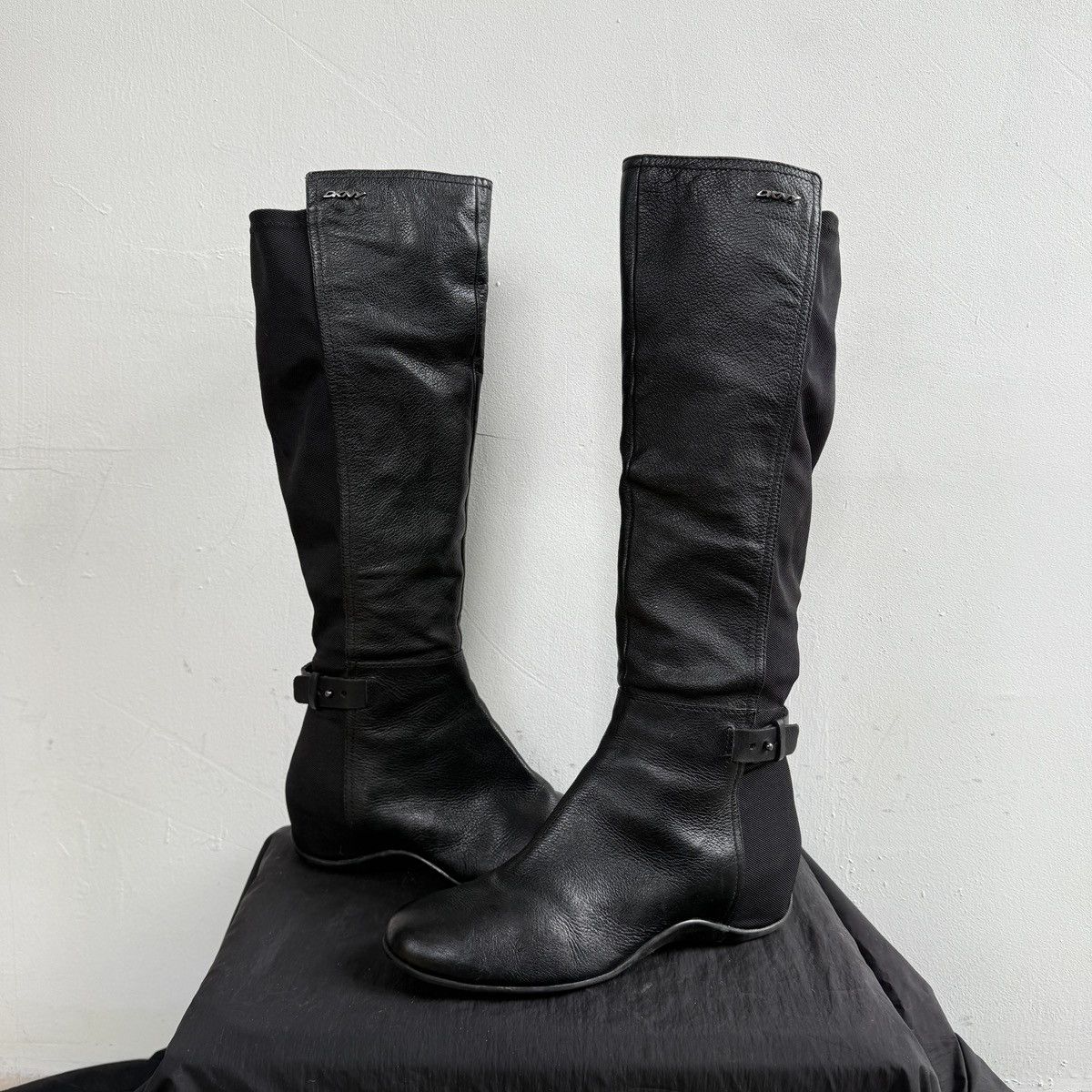 DKNY Archive 00's DKNY Wedge Knee High Leather Boots Racing Moto Size US 11 / IT 41 - 4 Thumbnail