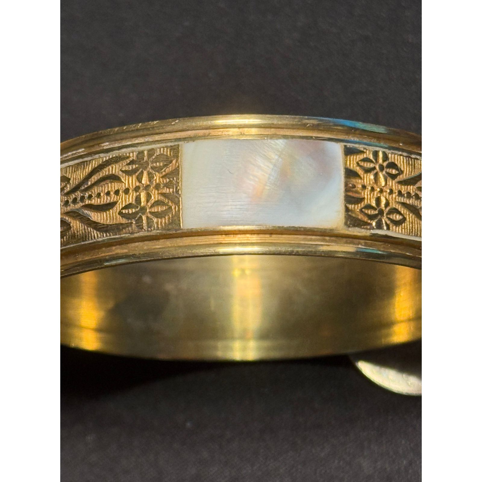 Other Vintage Etched Brass Bangle w/ Elephants and Mother of Pearl Size ONE SIZE - 1 Thumbnail