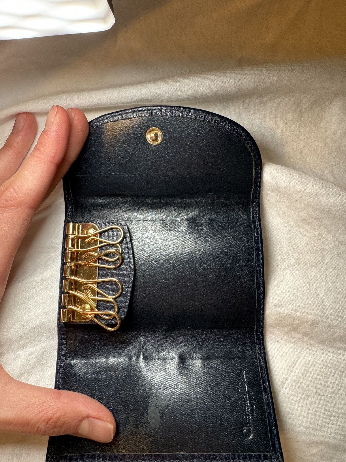 Dior Navy Leather Logo Ring Key Case Card Holder