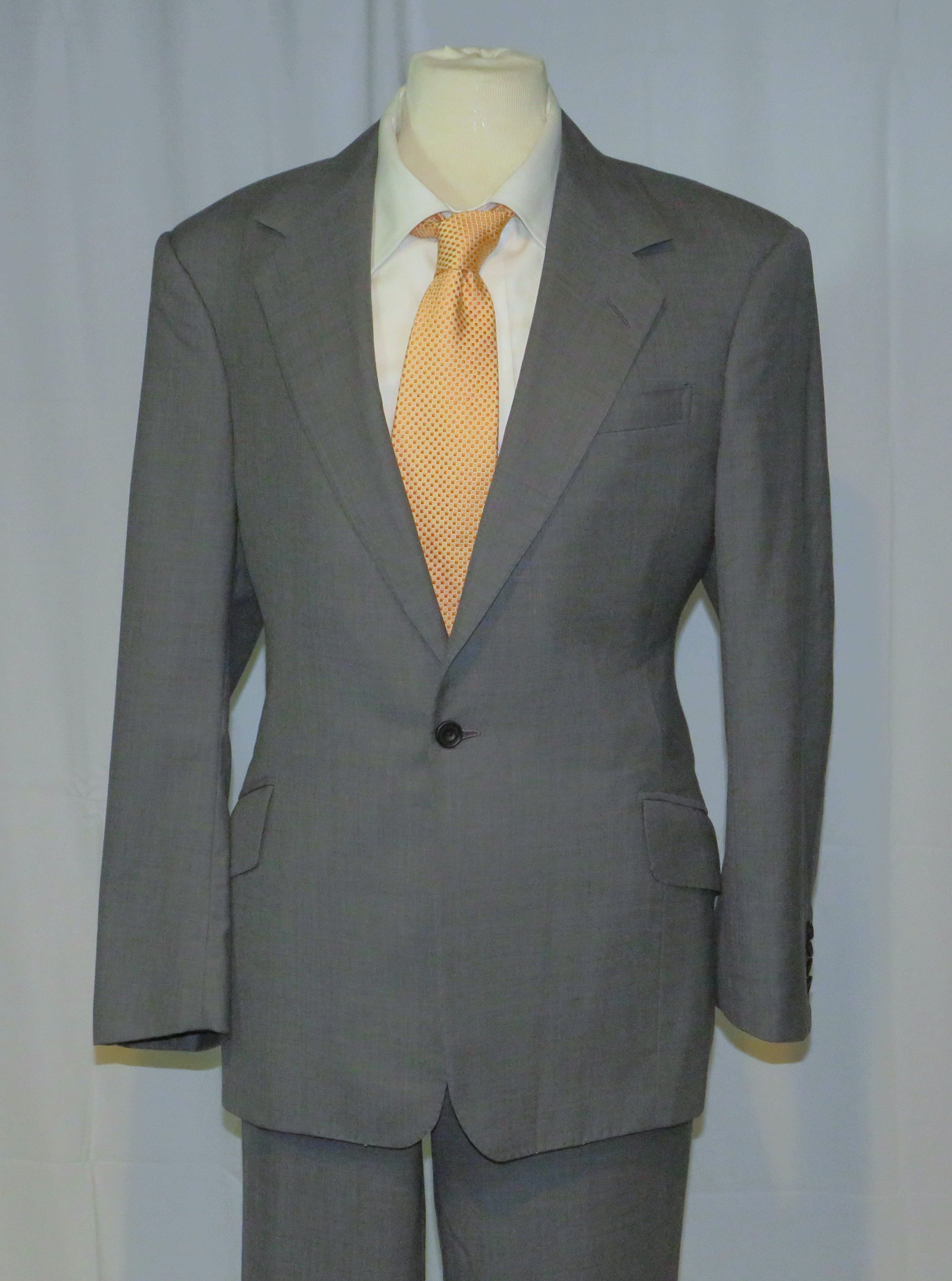 Huntsman × Savile Row Bespoke 2022 Solid Gray One Button Suit 34S Size 34S - 3 Thumbnail