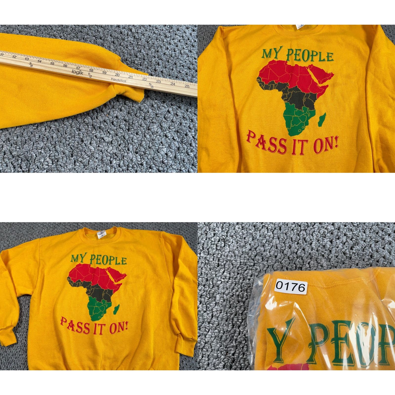 Jerzees VTG Africa My People Map Print Sweatshirt Adult Large Dark Yellow USA Made 50-50 Adults Large Yellow 90s Retro Jerzees Sweatshirt Mens Size US L / EU 52-54 / 3 - 8 Thumbnail