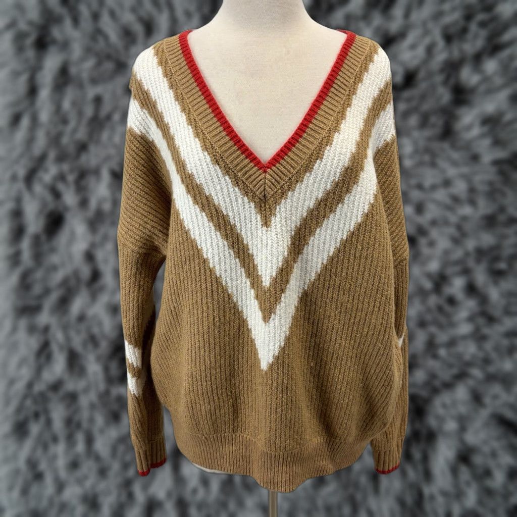 Vintage VINTAGE Maeve Pullover Sweater Women's Medium Brown Slouchy Deep V-Neck Long Sleeve Bohemian Preppy Fall Winter Size M / US 6-8 / IT 42-44 - 1 Thumbnail