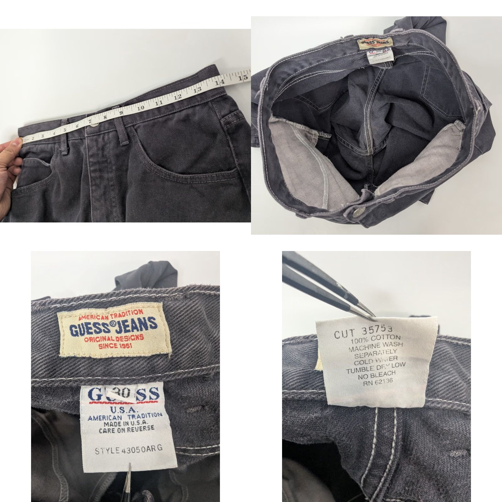Guess VINTAGE GUESS Black Faded Grey Jeans Straight Leg Y2K Size 30 Retro Pants USA Size 30" / US 8 / IT 44 - 8 Thumbnail