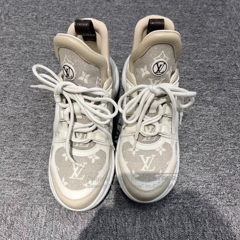 Louis Vuitton Louis Vuitton Beige denim lace-up logo low-top sneaker Size US 7 / IT 37 - 2 Thumbnail