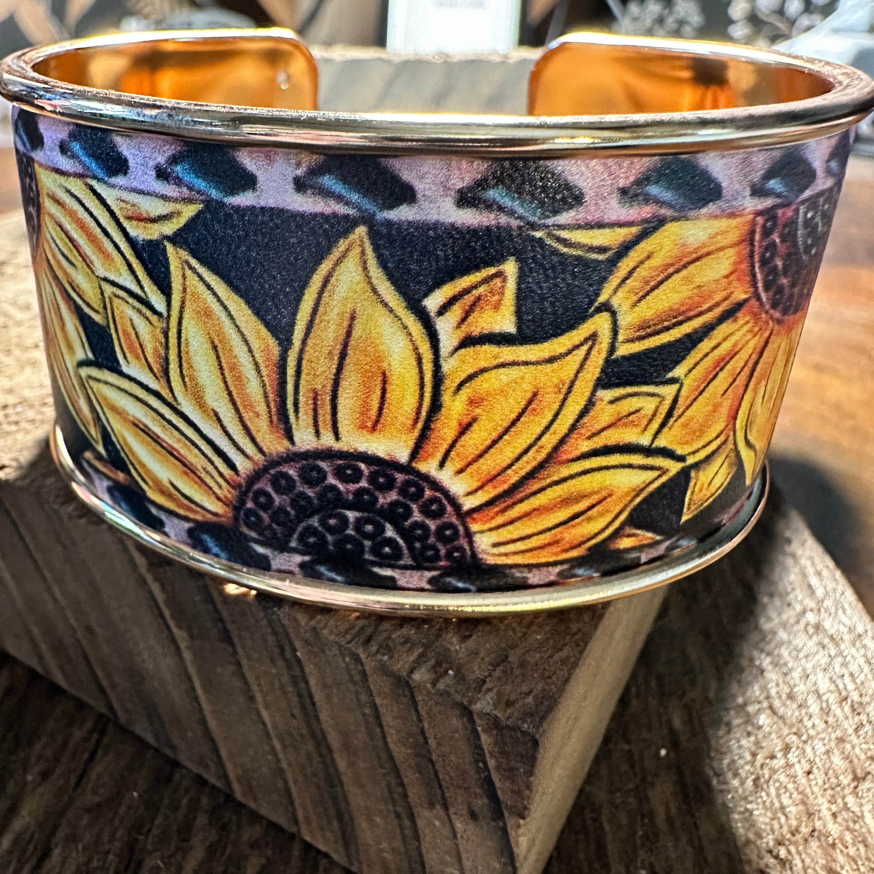 Other Boho Western Chic Sunflowers Wide Cuff Bangle Bracelet, Flor Size ONE SIZE - 2 Thumbnail