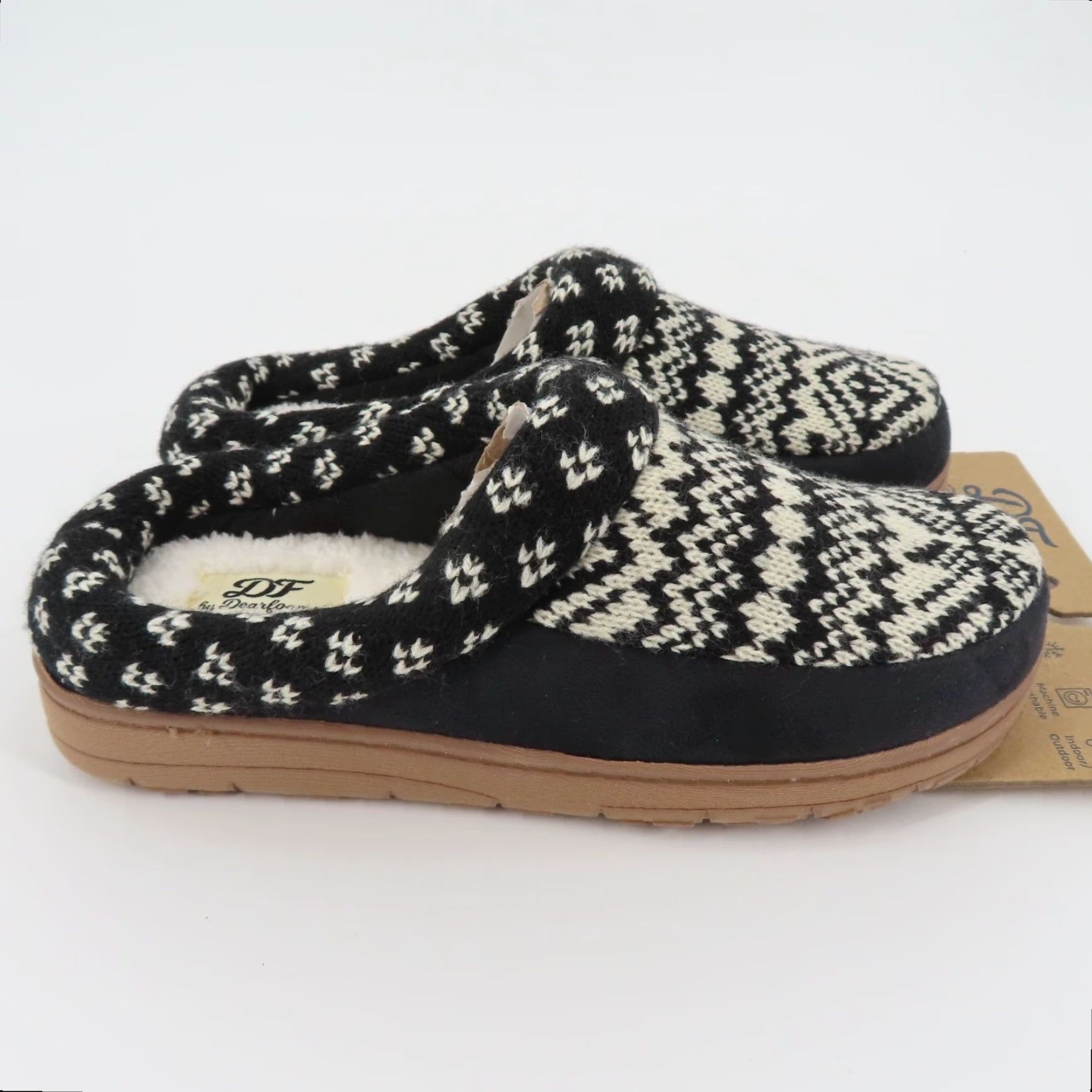 Vintage Dearfoams Women Slipper Knit Memory Foam Slip-On Black 7-8 Medium Indoor Outdoor NEW Size ONE SIZE - 7 Thumbnail