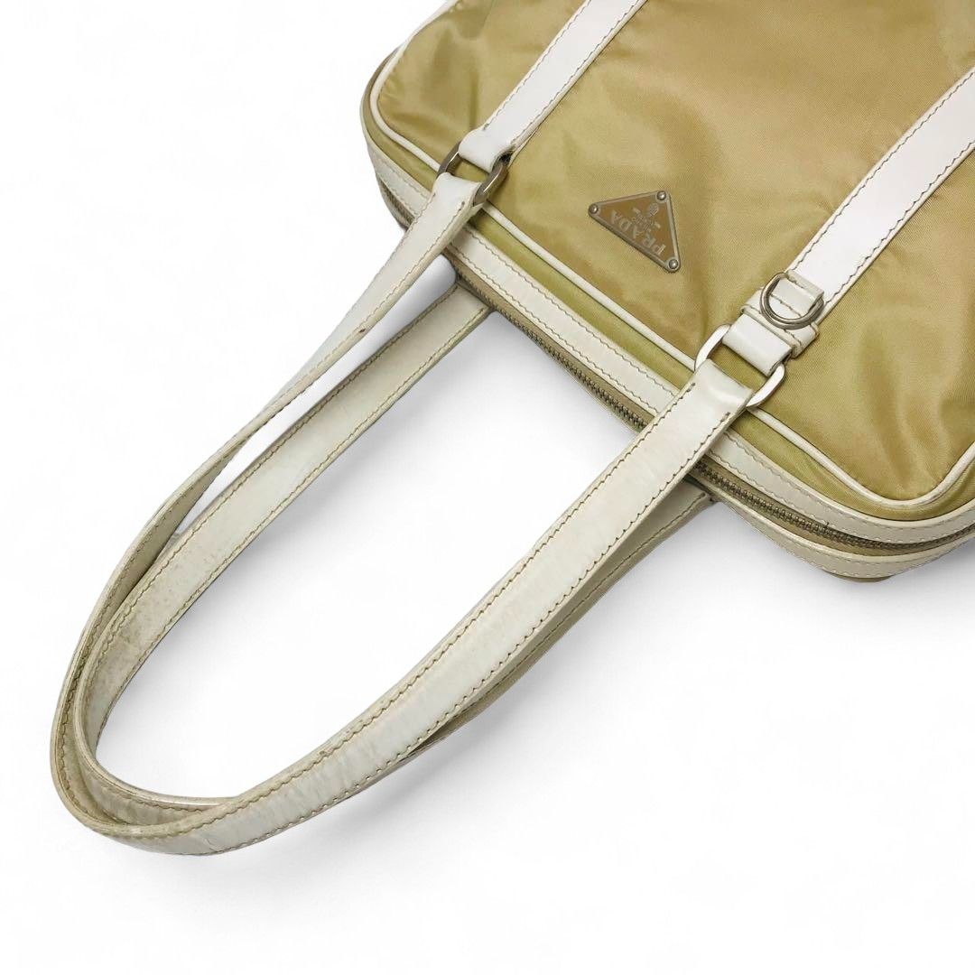 Prada Prada - Handbag White Leather Nylon Beige Shoulder Bag Size ONE SIZE - 4 Thumbnail