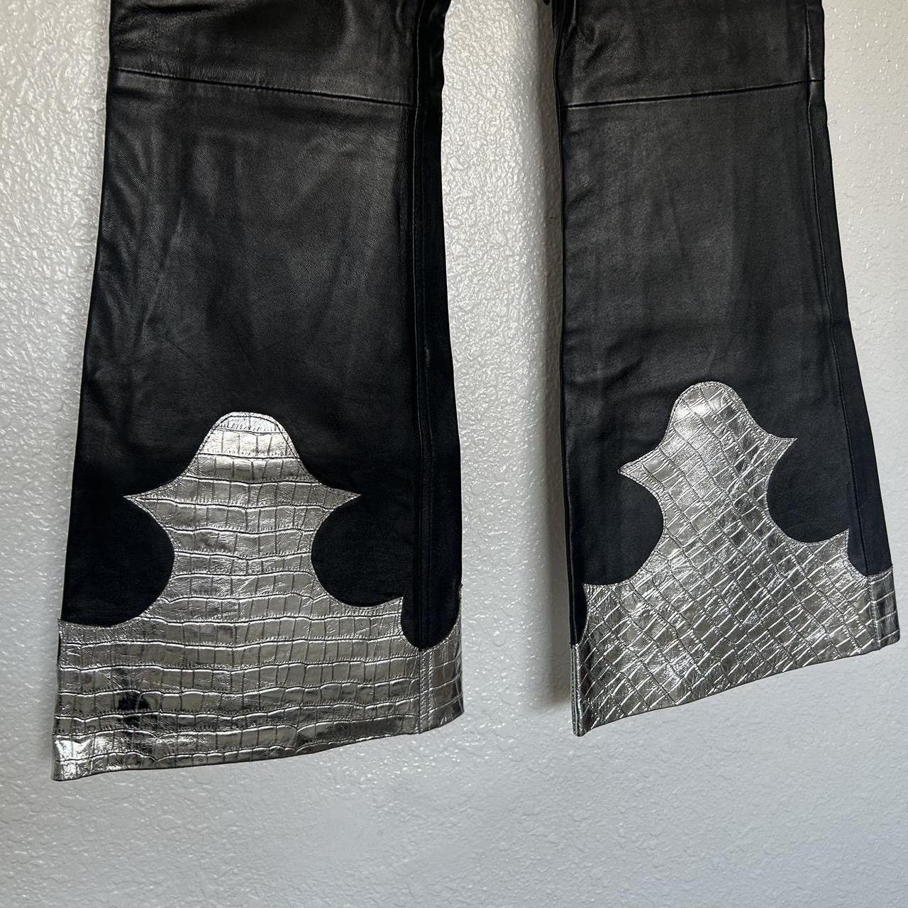 Muubaa Muubaa Silver Contrast Flare Leather Pants Size 27" / US 4 / IT 40 - 8 Thumbnail