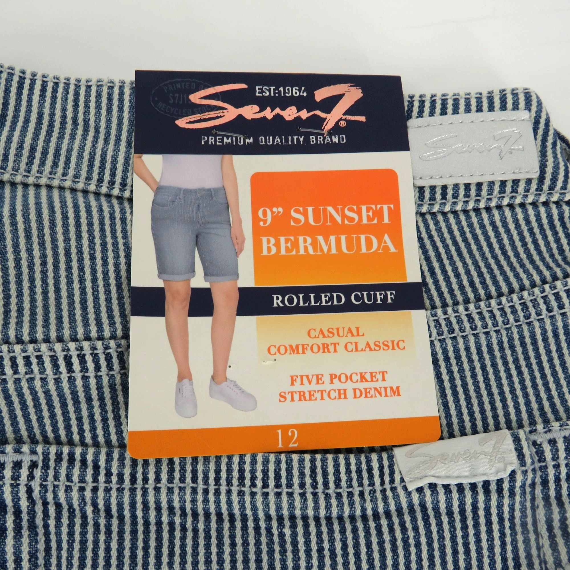 Other Seven7 Womens 9" Bermuda Rolled Cuff Short Stripe Stretch 1 Size 34" / US 12 / IT 48 - 3 Thumbnail