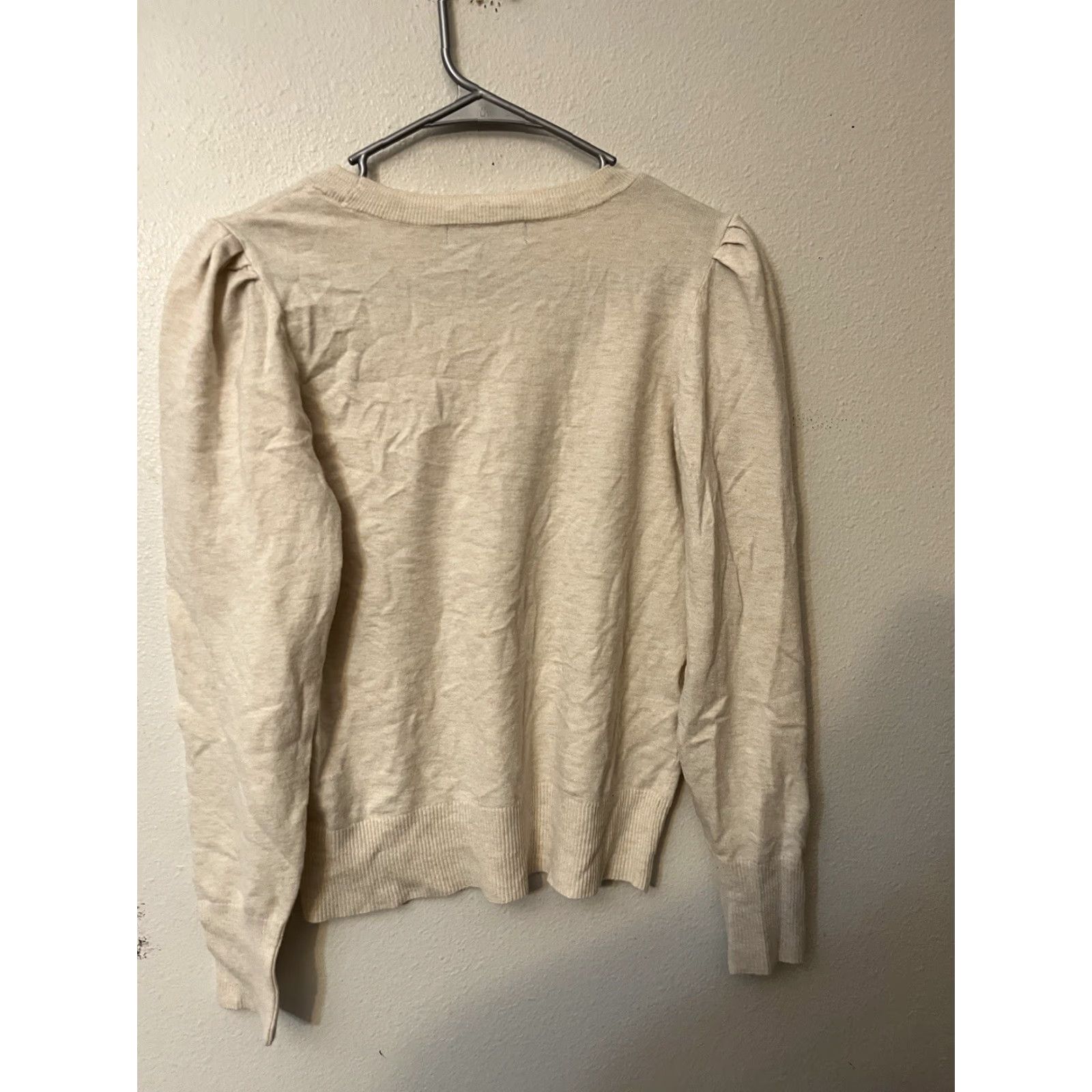 Vintage Marled Women’s Puff Shoulder Sweater Pullover Size Small Cream Crew Neck Long Sleeve Knit Pullover All Seasons Regular Womens Fashion Classic Solid Size S / US 4 / IT 40 - 2 Thumbnail