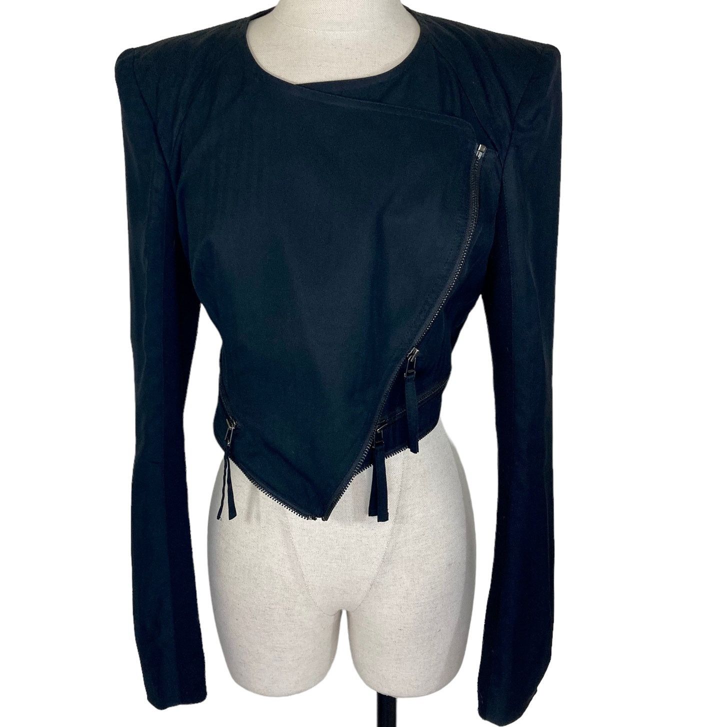 Other Mcginn black silk moto jacket, womens med convertible coat Size M / US 6-8 / IT 42-44 - 3 Thumbnail
