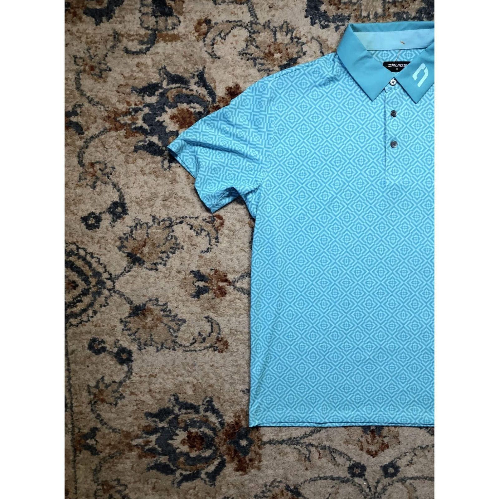 Vintage Druids Polo Shirt Mens XL Blue Geometric Pattern Golf Performance Lightweight Top Size US XL / EU 56 / 4 - 3 Thumbnail