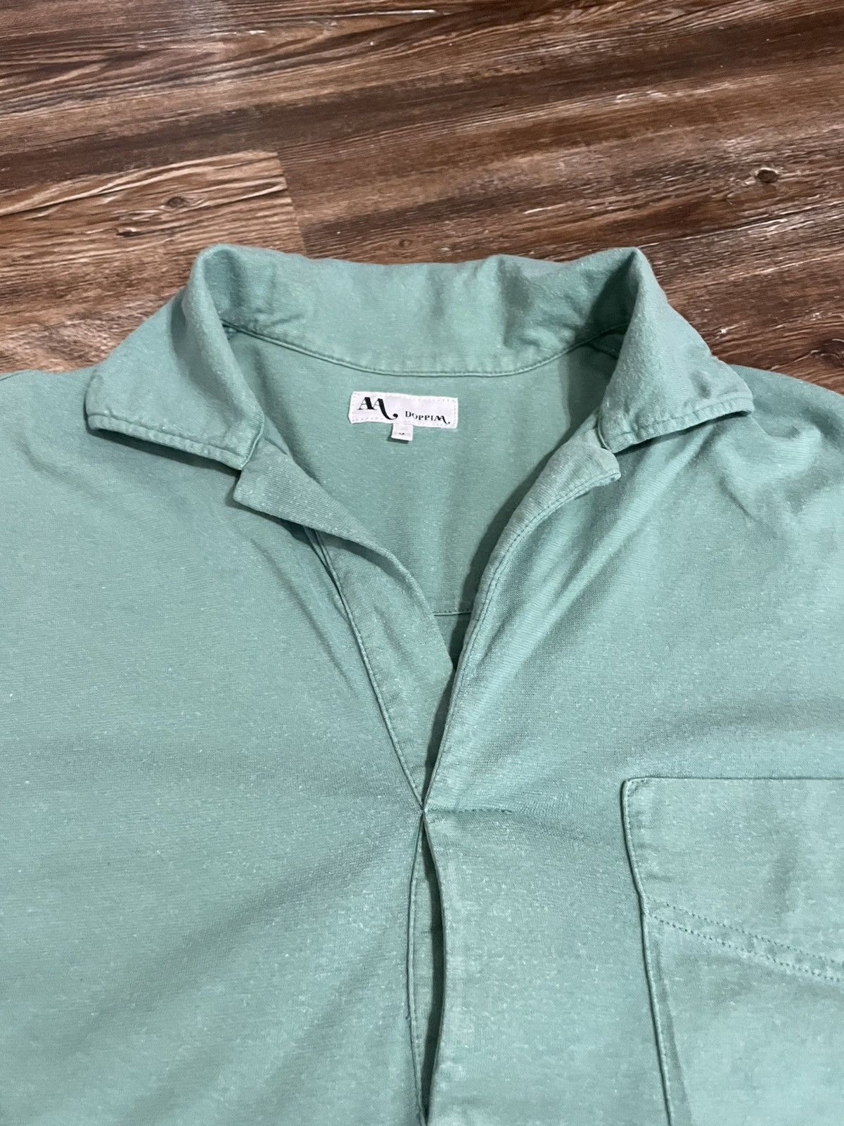 Doppiaa Aadeo Open Collar Polo Shirt Turquoise Garment Dyed Washed Size US M / EU 48-50 / 2 - 4 Thumbnail