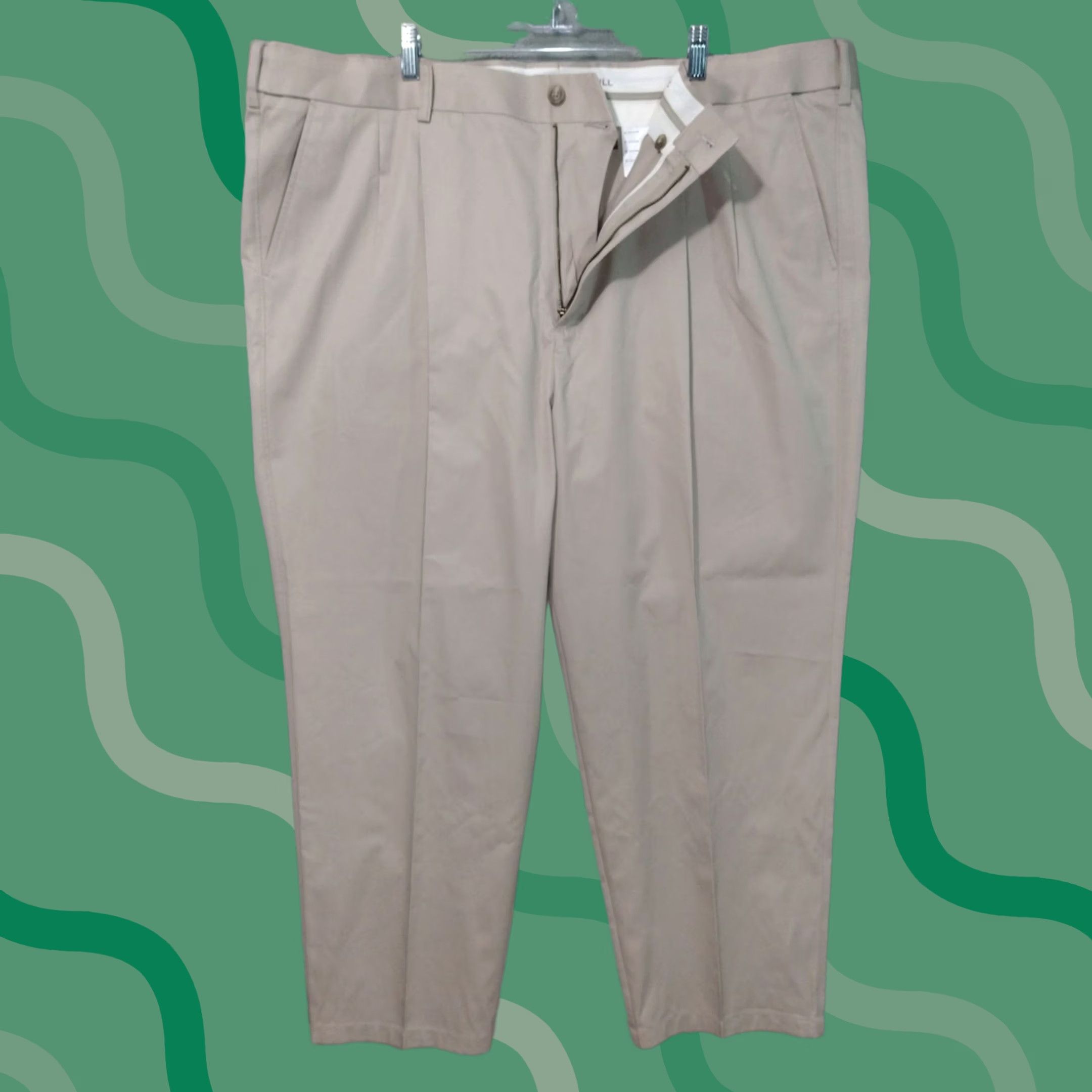 Vintage Oak Hill Pants Men 50x30 Beige Chino Pleated Tapered Leg Business Casual Preppy Size US 34 / EU 50 - 1 Thumbnail