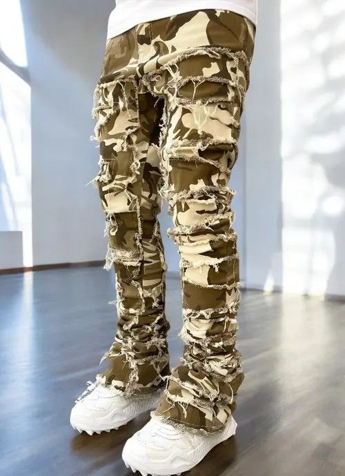Jean Camo Stacked Distressed Denim Jeans Size US 32 / EU 48 - 3 Thumbnail