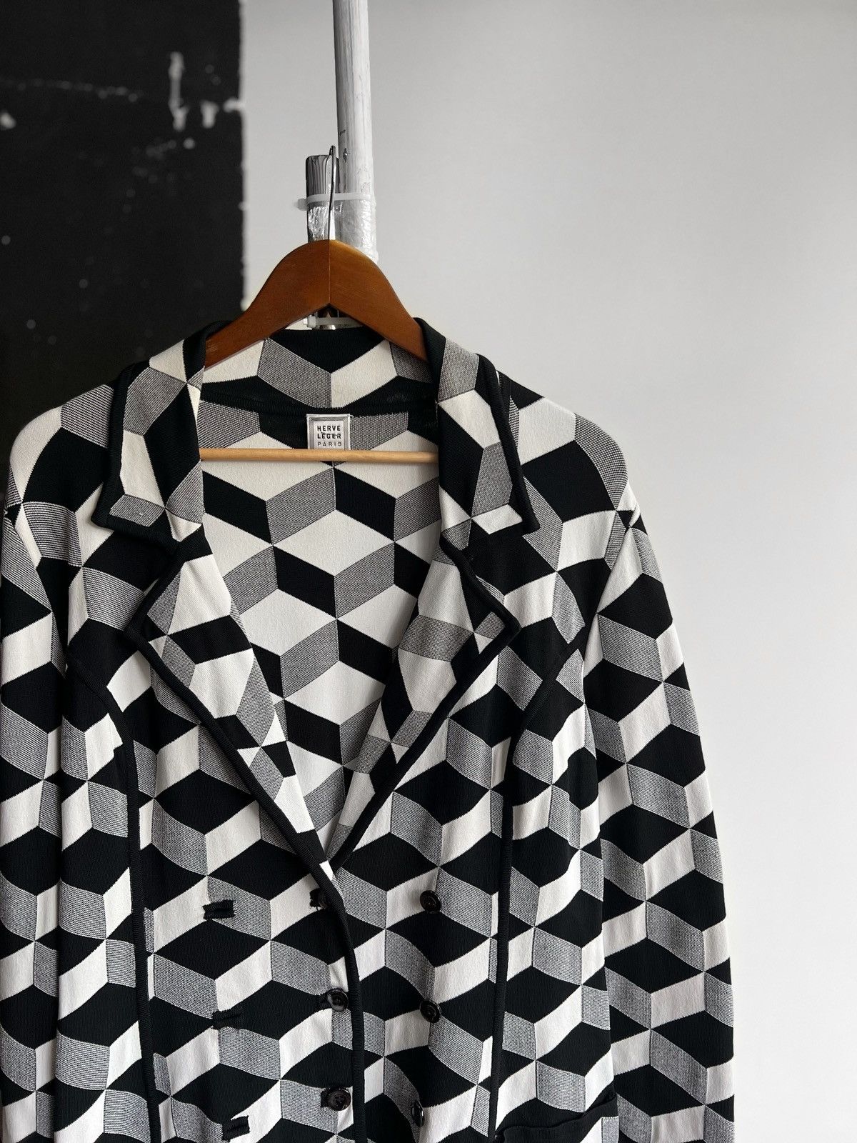 Herve Leger × Vintage Herve Leger Paris Rare Vintage Luxury 3D Geometric Blazer Size S / US 4 / IT 40 - 2 Thumbnail