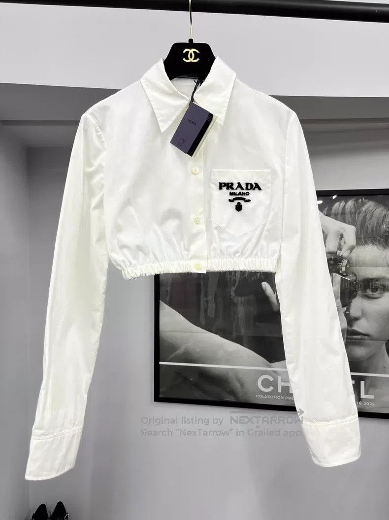 Prada Prada White short long-sleeved shirt Size XS / US 0-2 / IT 36-38 - 1 Thumbnail