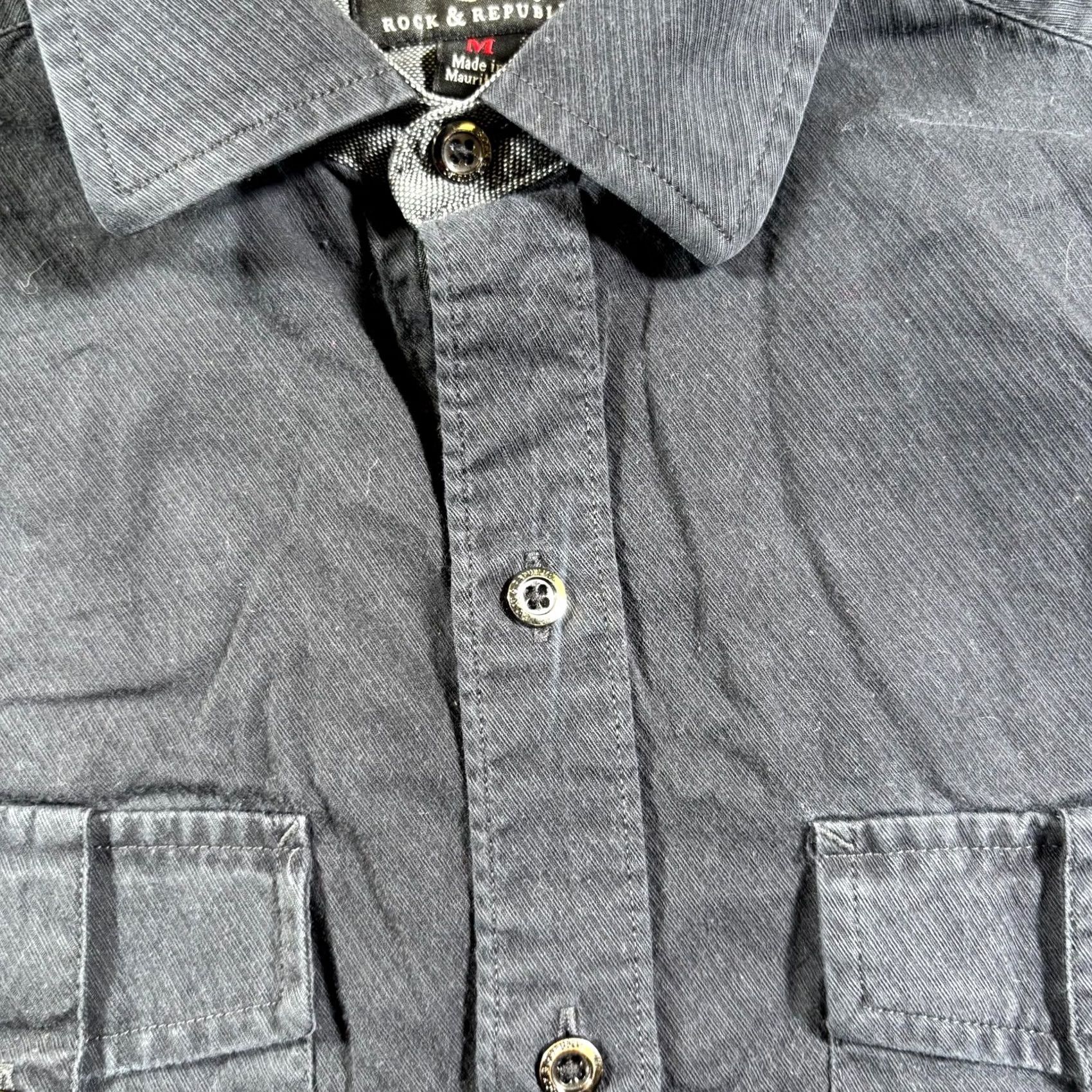Vintage Rock & Republic Button-Up Shirt Mens M Black Cotton Long Sleeve Utility Workwear Size US M / EU 48-50 / 2 - 2 Thumbnail