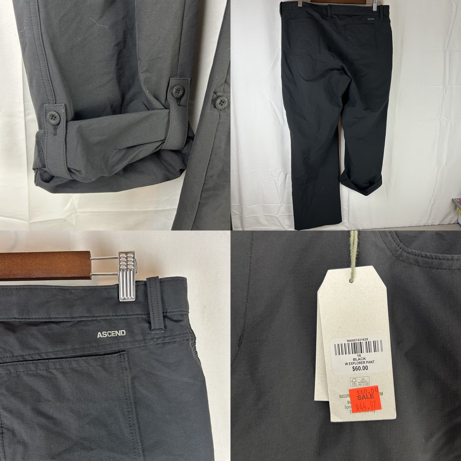 ASCENO Ascend Womens Explorer Cargo Pants Black 16 Lightweight Stretch Convertible Cargo Hiking Pants Womens Regular Size 38" / US 16 / IT 52 - 8 Thumbnail
