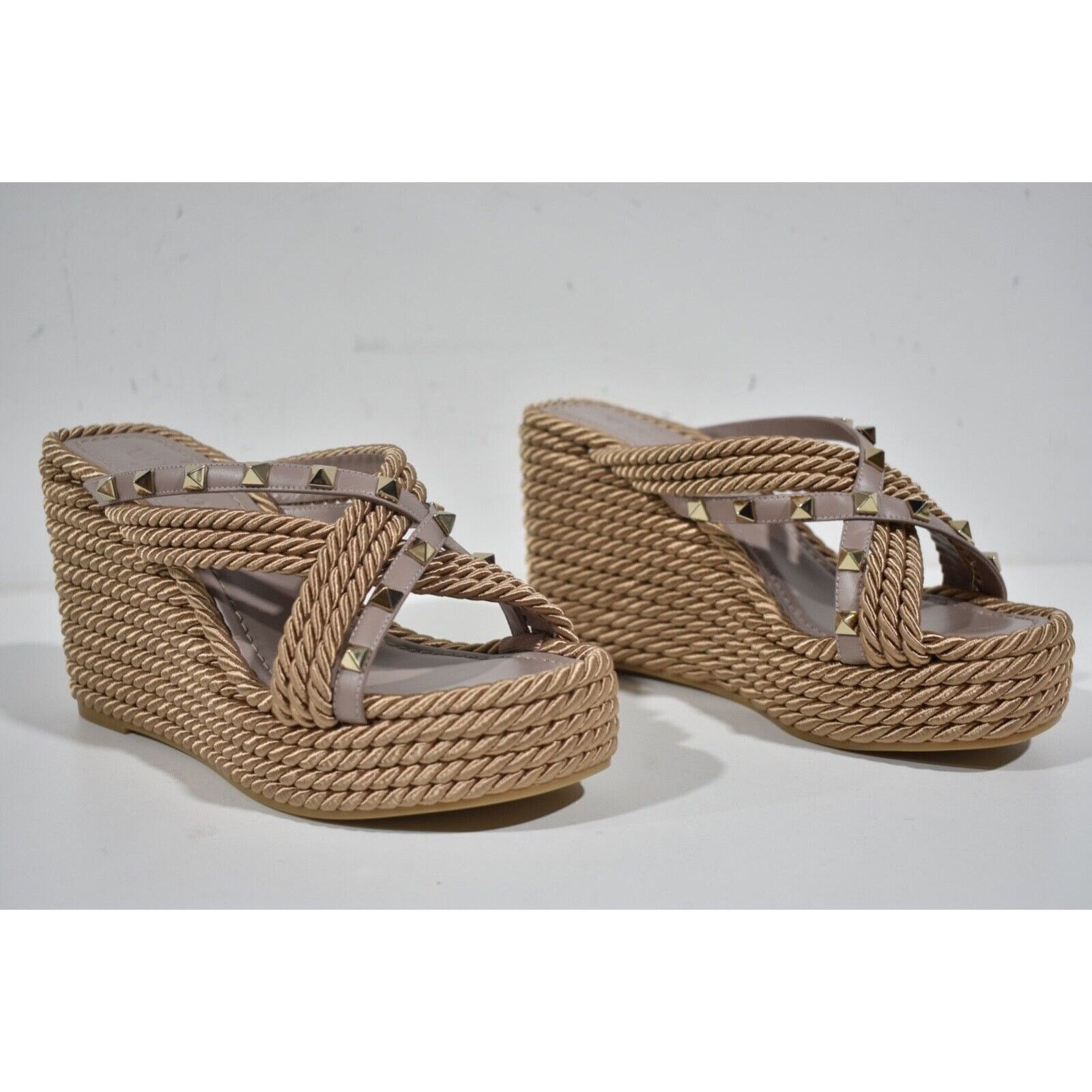 Valentino Valentino Rockstud Torchon Poudre Nude Cord Rope Wedge Size US 12 / IT 42 - 4 Thumbnail