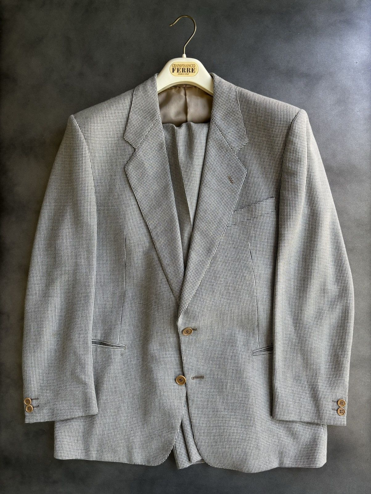 Gianfranco Ferre × Vintage Vintage Gianfranco Ferre Suit Houndstooth Two Piece Wool 54R Size 54R - 2 Thumbnail