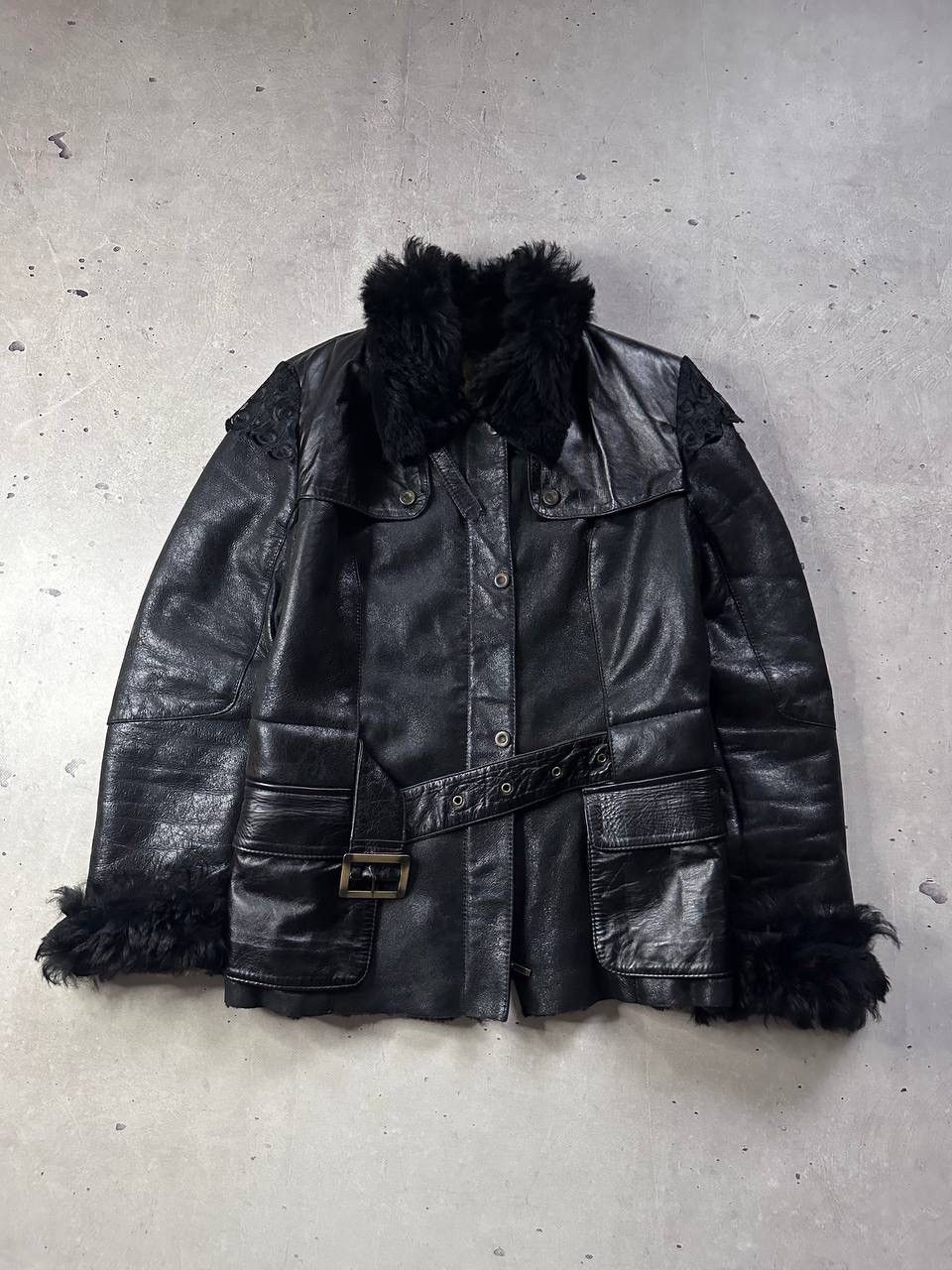 Leather Aspelle Vintage Women’s Leather Fur Coat Black GB12 M-L Y2K Size M / US 6-8 / IT 42-44 - 1 Thumbnail