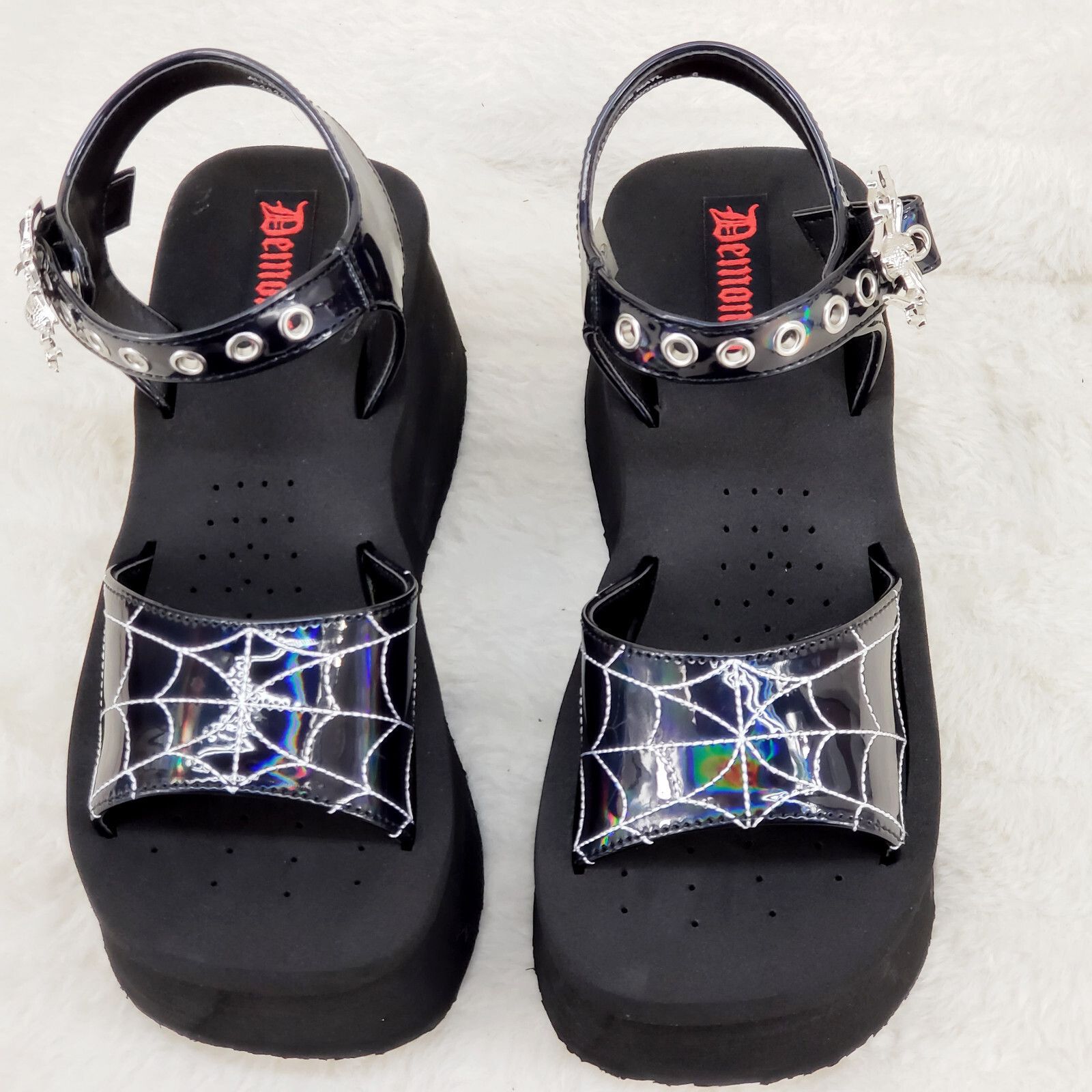 Other Funn Platform Goth Spider Web Sandals Shoes Patent Hologram Size US 6 / IT 36 - 9 Thumbnail