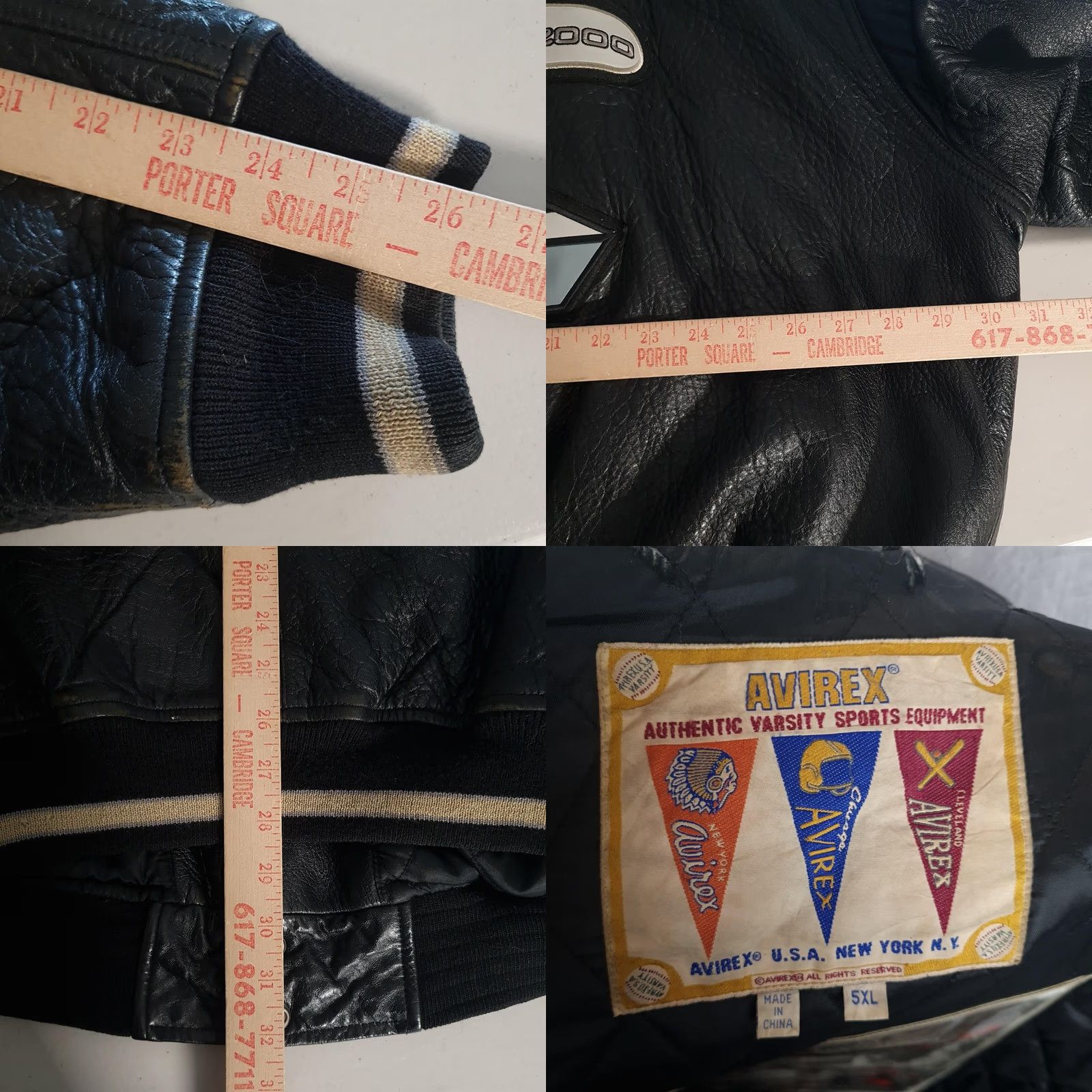 Avirex VINTAGE Avirex Jacket Mens 5XL Leather Bomber Black Aces Tuskegee Patch Military Patches Bomber Short Snap Collar M Size US XXL / EU 58 / 5 - 11 Thumbnail