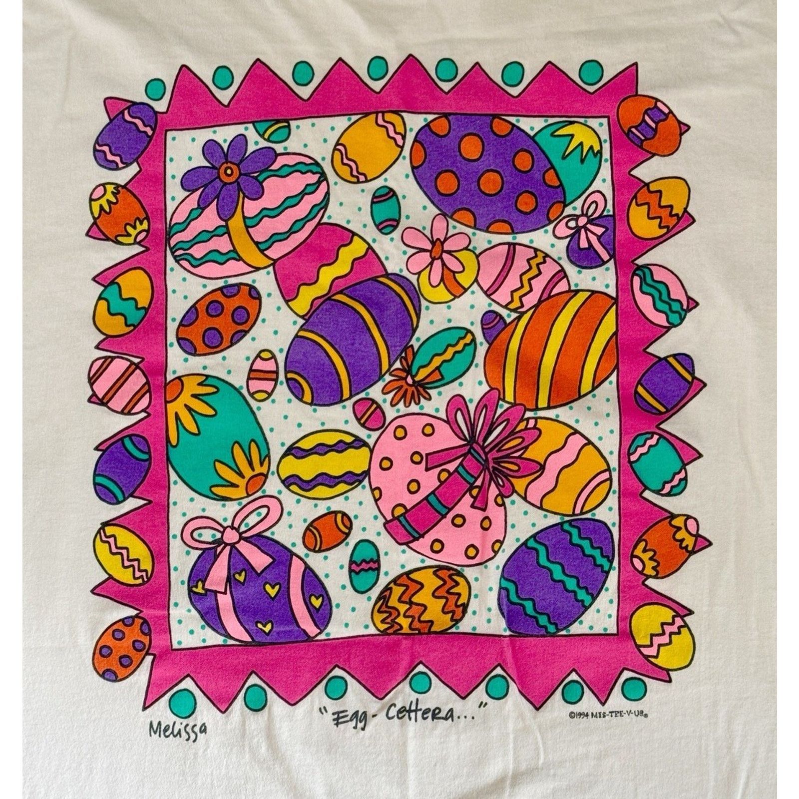The Unbranded Brand Vintage 1994 Melissa Egg-cettera Easter T-Shirt 90s Unisex Size XL / US 12-14 / IT 48-50 - 3 Thumbnail