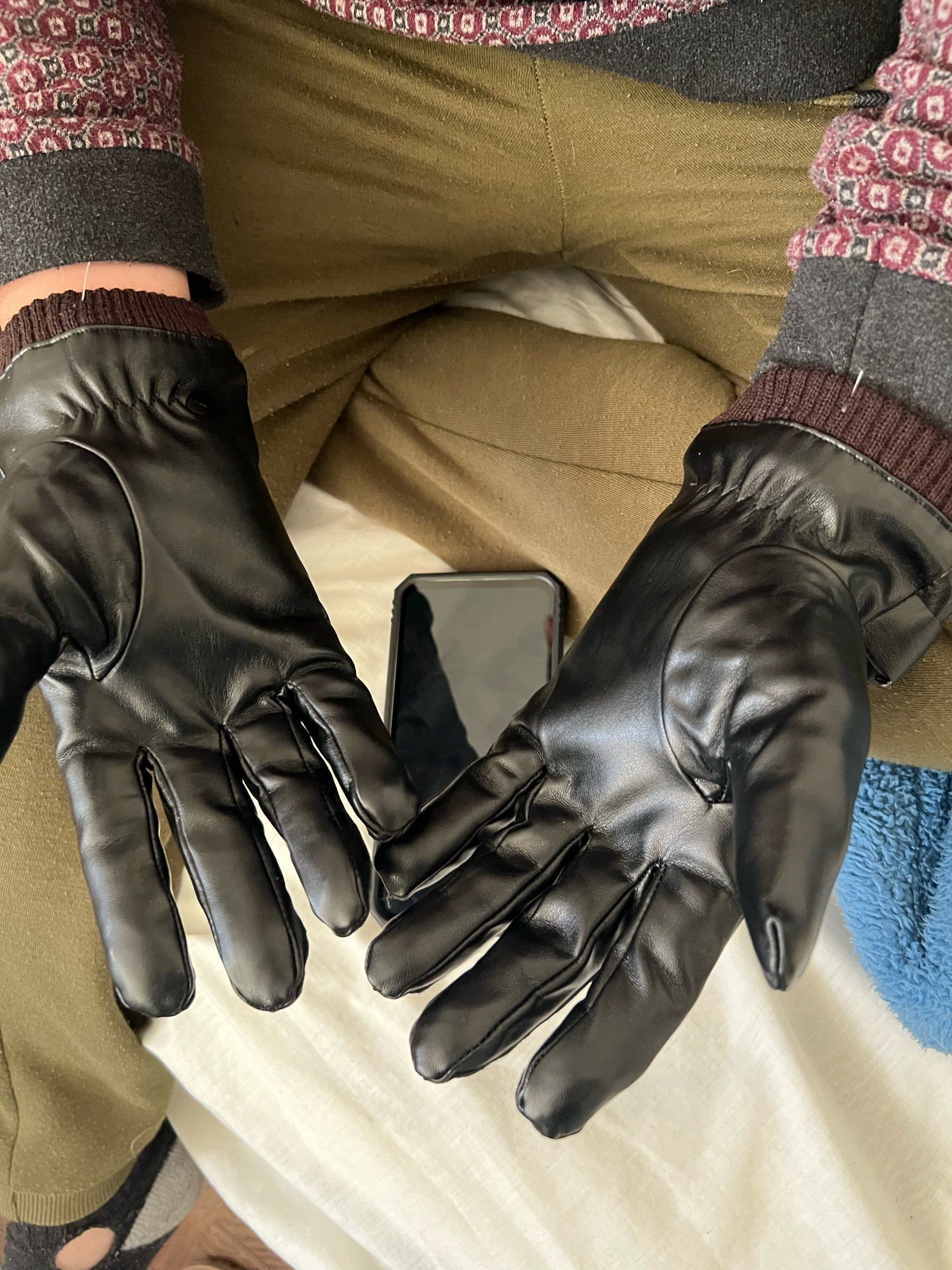 Japanese Brand × Leather Men Gloves Black Winter Mittens Size ONE SIZE - 4 Thumbnail
