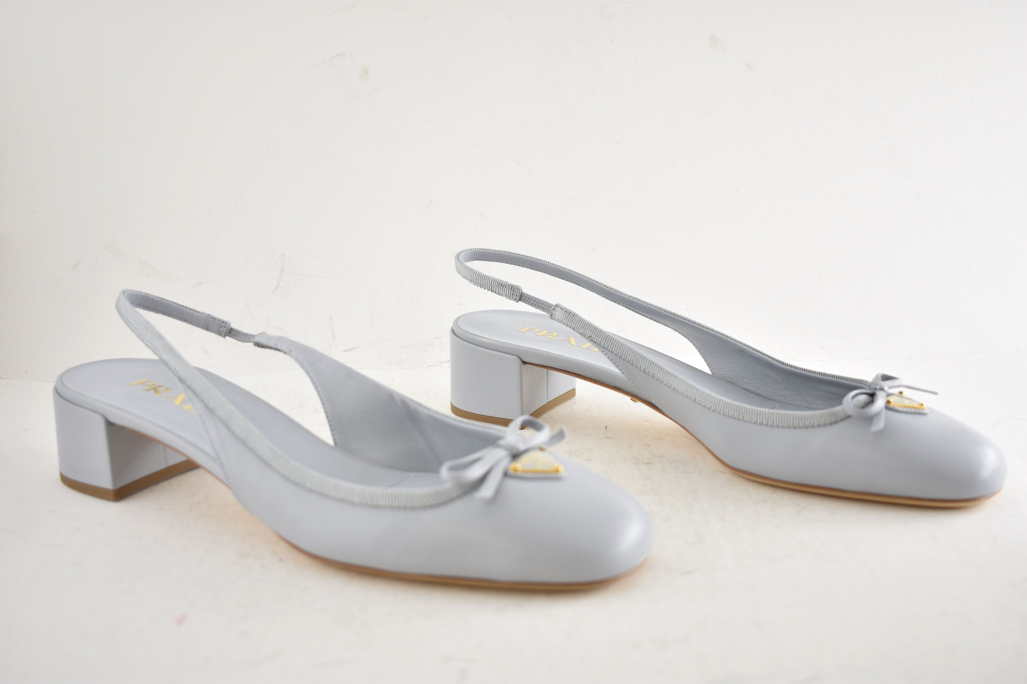 Prada Prada Blue Logo Bow Ballerina Block Heel Slingback Pump 39.5 Size US 9.5 / IT 39.5 - 3 Thumbnail
