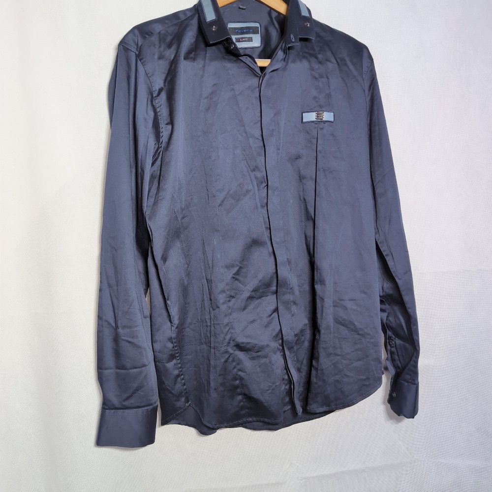 Other Fevera Sz XL Navy Blue Long Sleeve Shirt Satin With Metal A Size US XL / EU 56 / 4 - 7 Thumbnail
