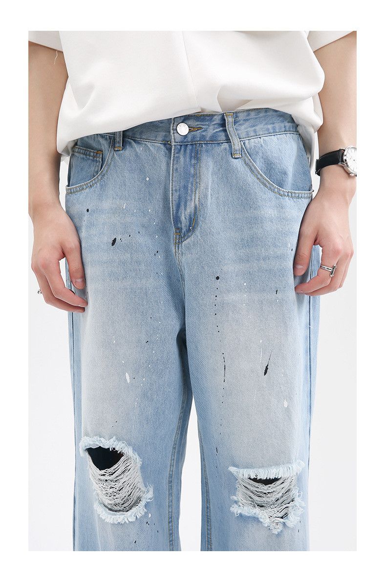 Japanese Brand × Jean Japanese retro ink-splashed straight-leg ripped casual jeans Size US 32 / EU 48 - 4 Thumbnail