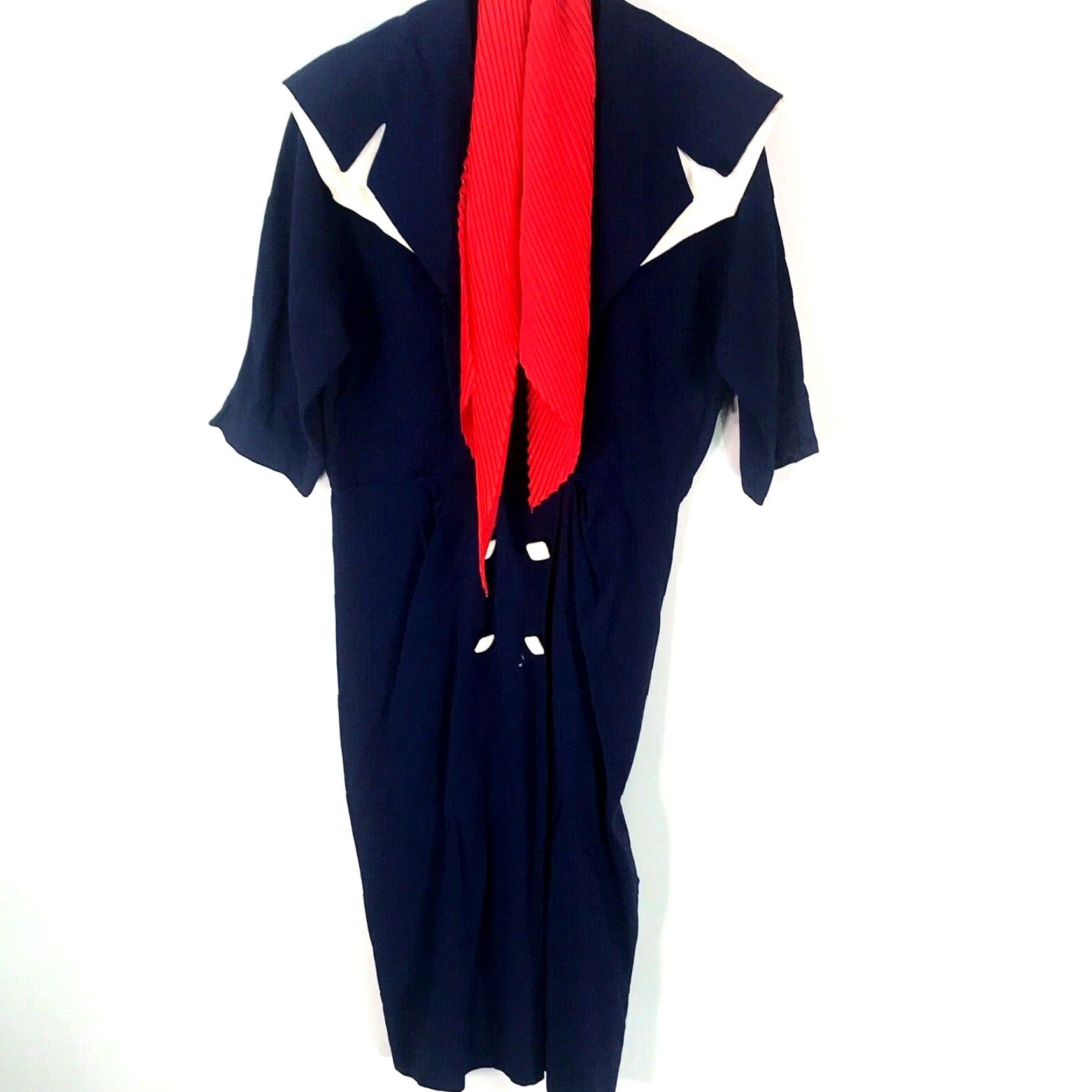 Vintage VINTAGE Blue Kimono Dress 46 Short Sleeve Stretch European Women With Scarf Size 46 Dress Kimono Blue Women Vintage 46 Size 32" / US 10 / IT 46 - 2 Thumbnail