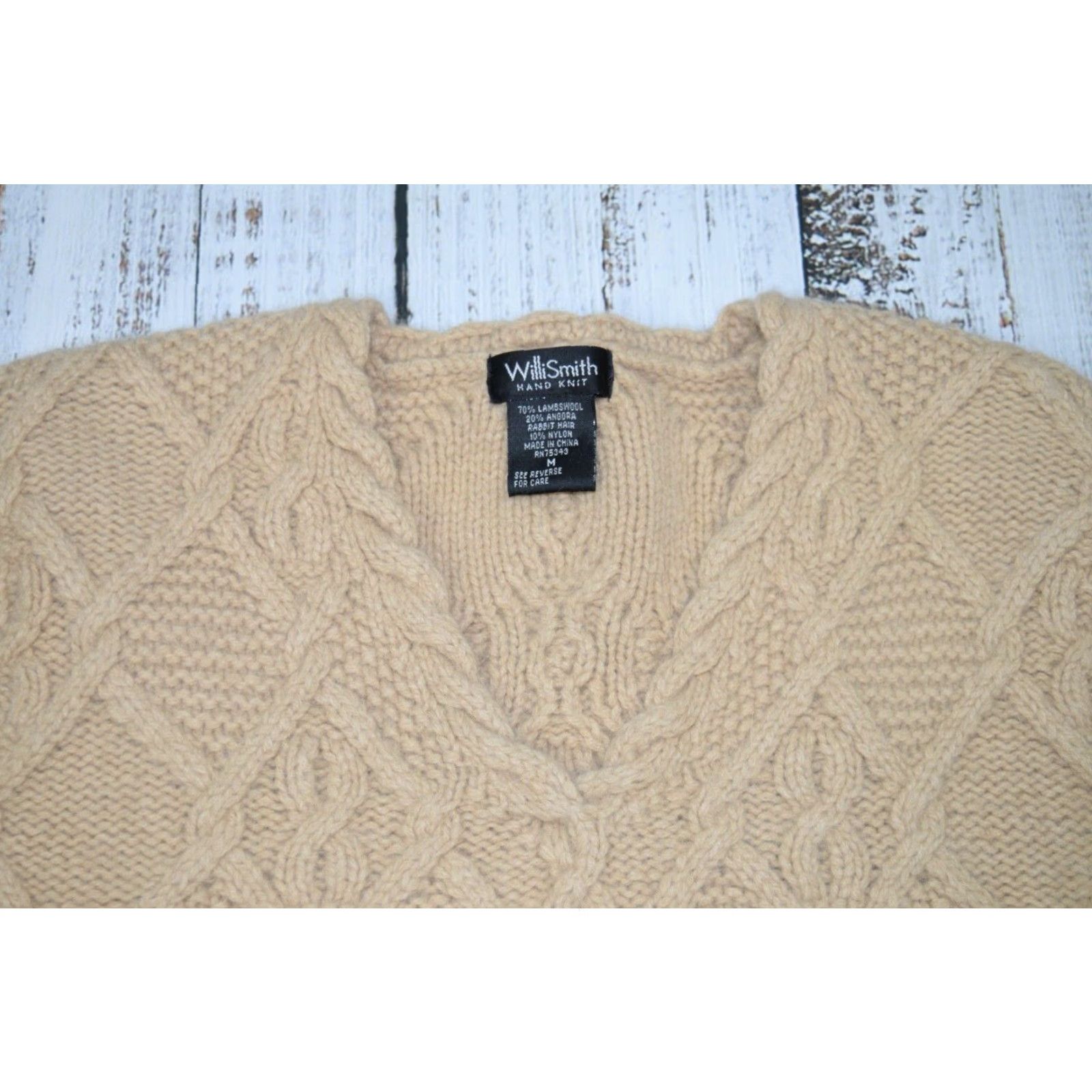 Willi Smith VINTAGE Willi Smith Hand Knit Sweater Pullover Chunky Knit Angora Wool V-Neck Brown M Women's 90s Style Size M / US 6-8 / IT 42-44 - 2 Thumbnail