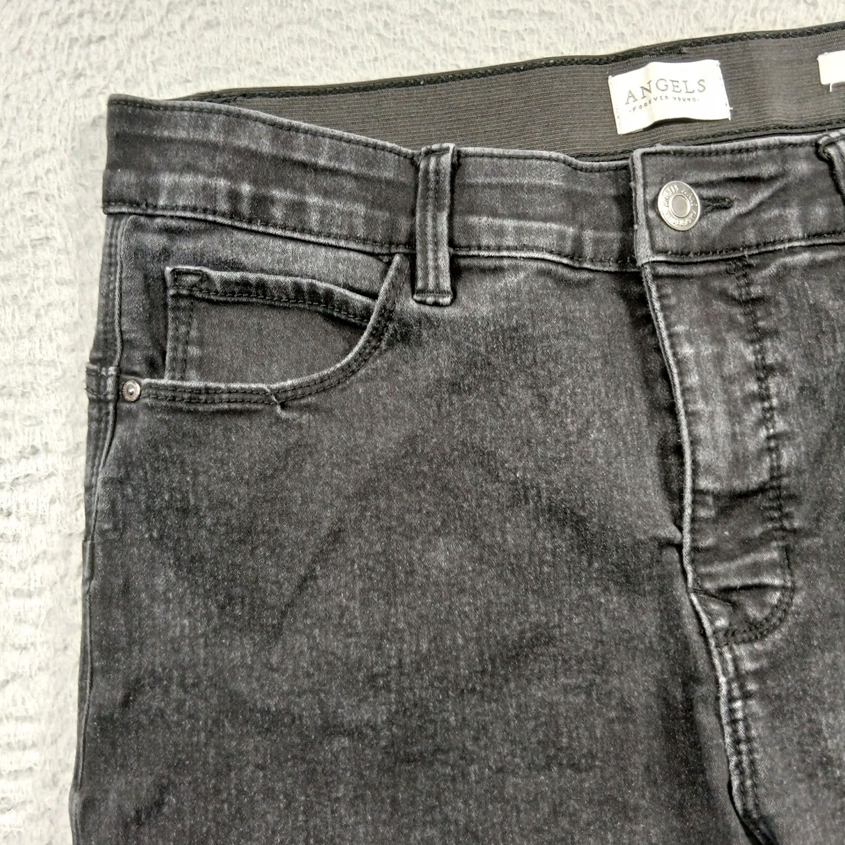 Vintage VINTAGE? No — Angels Forever Young 360 Sculpt Skinny Jeans Black 12/31 Women 31 High Rise Elastic Waist Pockets Shaping Stretch Denim EUC Size 24" / US 00 / IT 34 - 7 Thumbnail