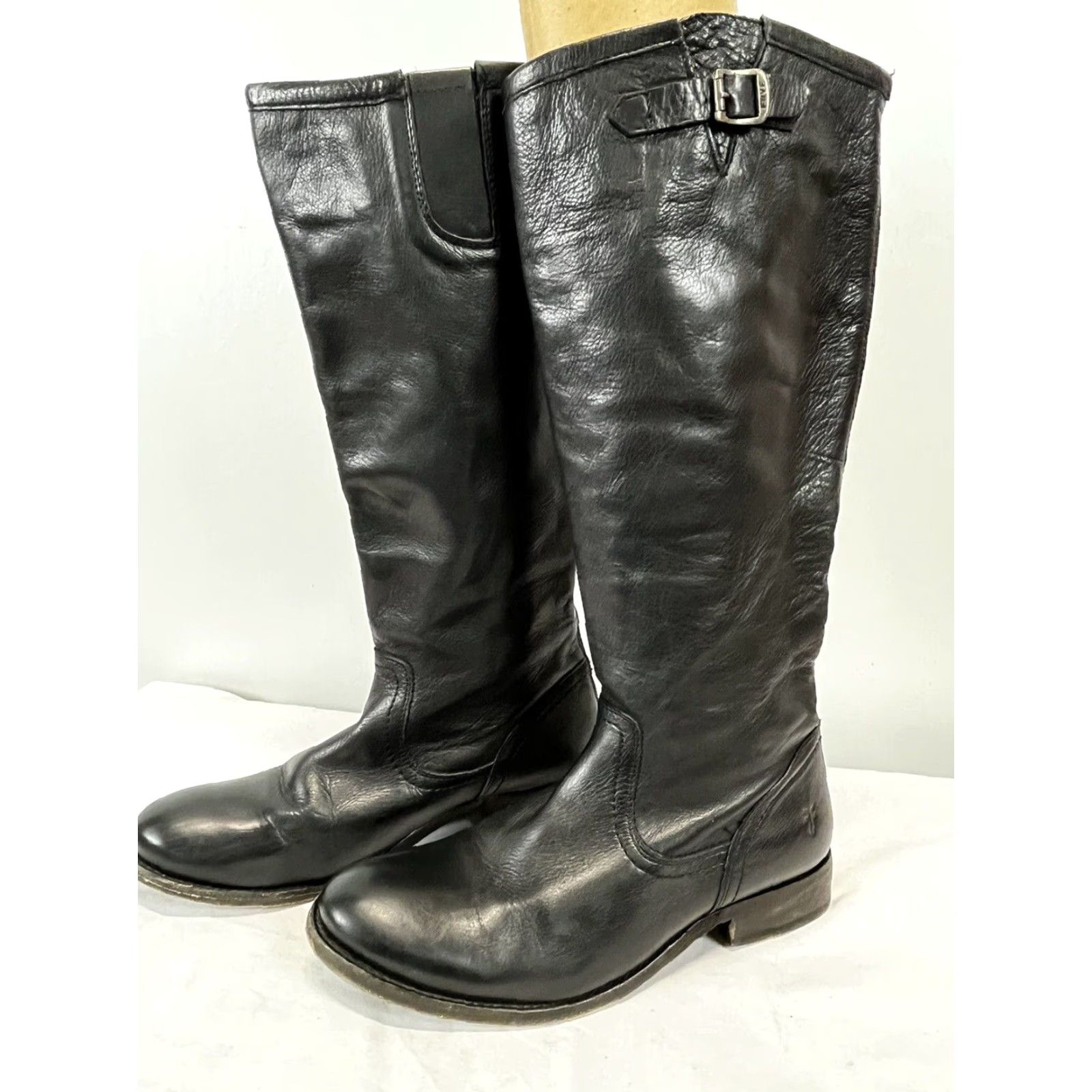 Frye Frye Pippa Riding Boots Black Leather Women's Size 7.5 Tall Zip Back Size US 8 / IT 38 - 2 Thumbnail