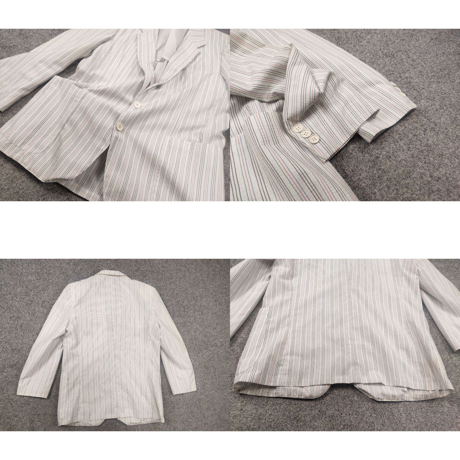 Yves Saint Laurent VINTAGE Yves Saint Laurent France Mens White Striped Blazer Wool Canvas Two-Button Front Blazer Regular Size M Size 40R - 8 Thumbnail