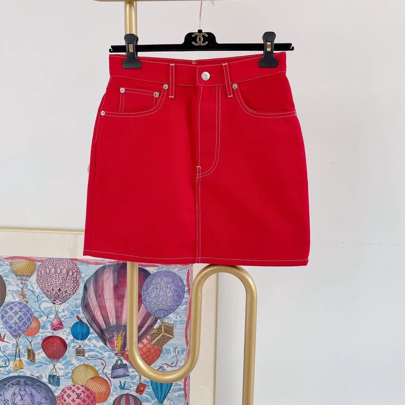 Helmut Lang HELMUT LANG Red denim half skirt Size 27" / US 4 / IT 40 - 1 Thumbnail