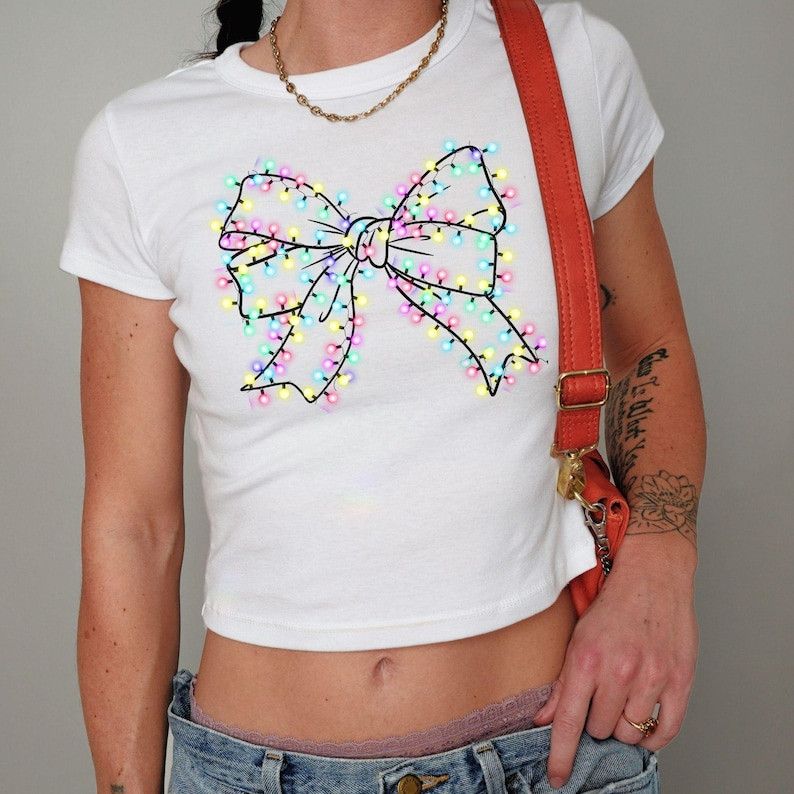 Designer Christmas Light Bow Y2k Baby Tee, Christmas Season Shirt Size M / US 6-8 / IT 42-44 - 2 Thumbnail