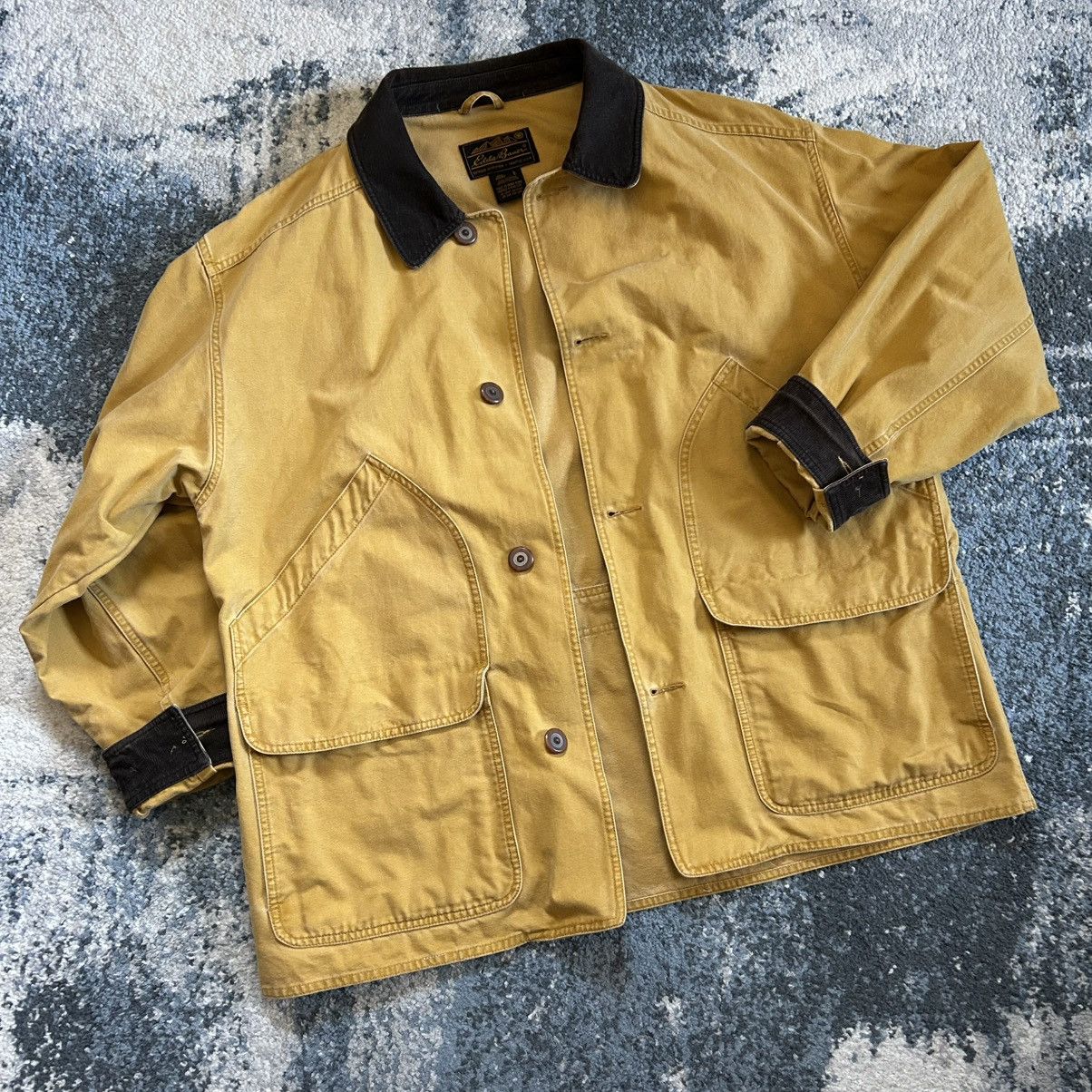 Eddie Bauer 90s FLOCKED CANVAS HUNTiNG JACKET WORK COAT MUSTARD SEED Size US L / EU 52-54 / 3 - 1 Thumbnail
