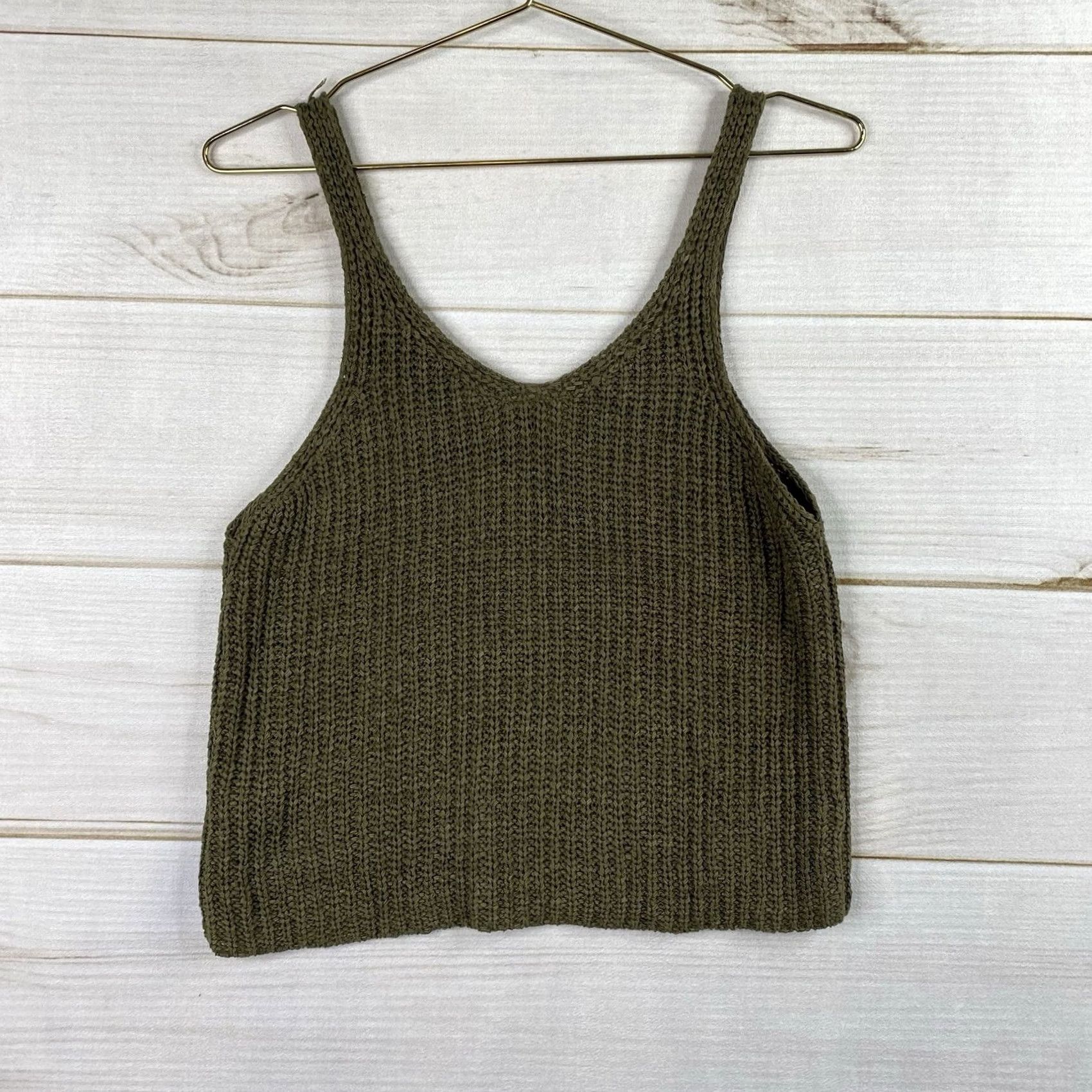 Vintage Shantex Red Butterflies Sweater Womens L Green Crop Top Chunky Knit Tank Boho Size L / US 10 / IT 46 - 8 Thumbnail