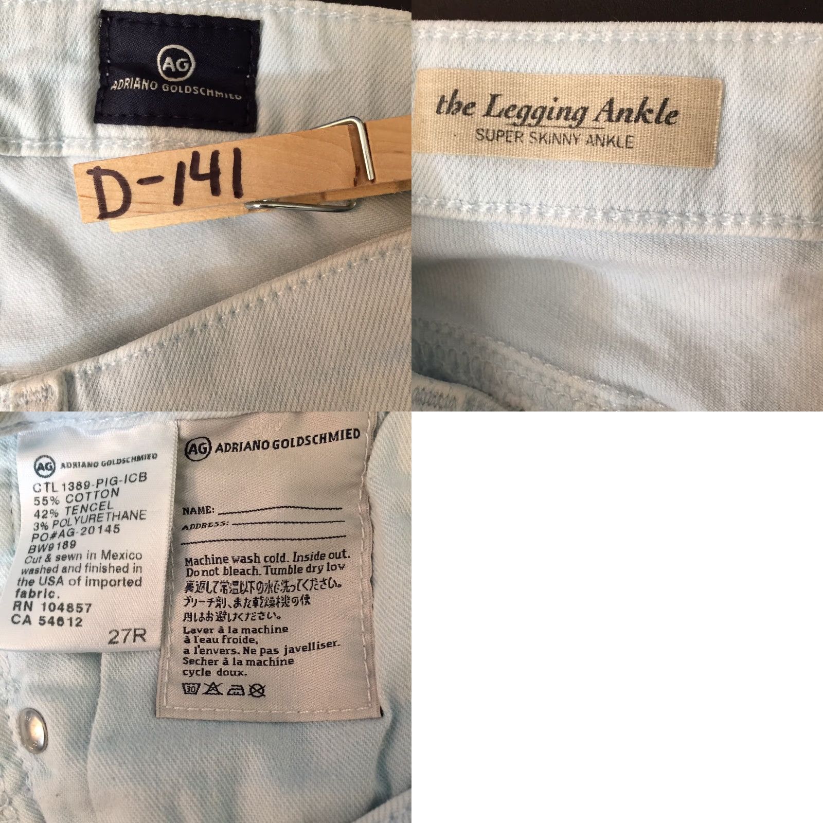 Denime AG Adriano Goldschmied Jeans Skinny Low Rise 27 Light Wash Denim Women/Regular Size 27 Inseam 28" Slim Legging Ana 5" leg opening Size 27" / US 4 / IT 40 - 8 Thumbnail