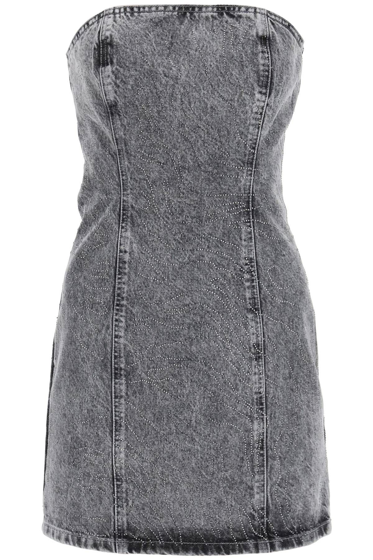 image of Rotate Birger Christensen Denim Mini Dress With Rhinest in Grigio, Women's (Size XS)